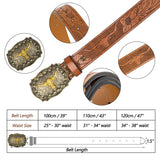 Mawjom Western Cowboy PU Leather Belt - Men Waist Strap Bull Decoration Floral Engraved for Jeans 25" to 38" Waist