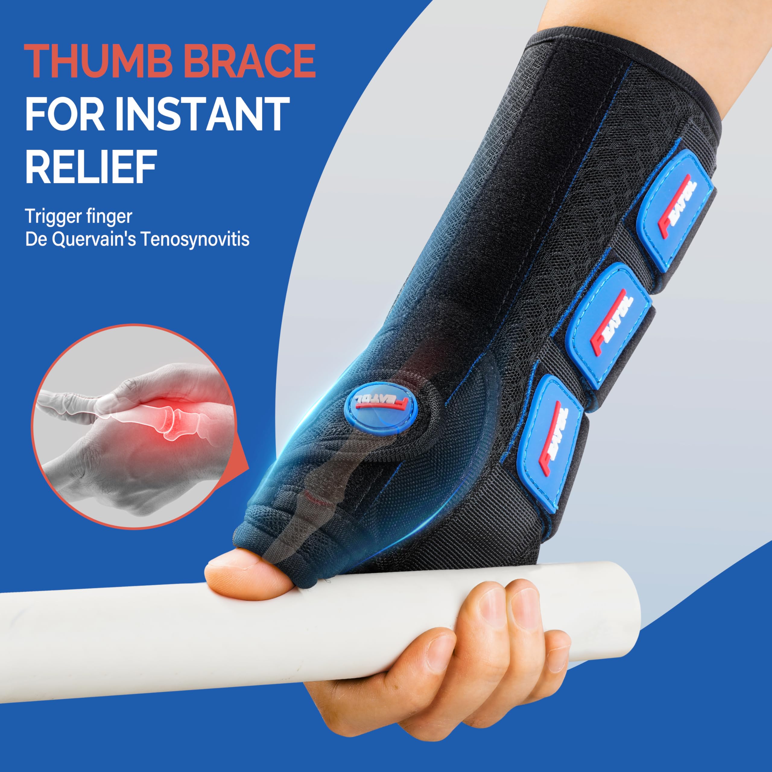 FEATOL Carpal Tunnel Wrist Brace Night Support, Thumb Spica Splint Right Hand for De Quervains Tenosynovitis, Tendonitis, Wrist Brace With Thumb Support-Small/Medium-Women & Men, Black