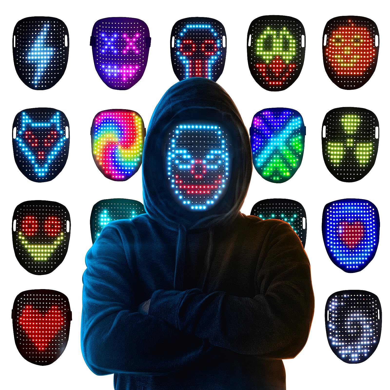 Mr.Pang LED Maske Leuchtmaske mit Gestensteuerung, coole Gesichtsverwandlungsmaske, perfekte Geschenke für Halloween, Weihnachten, Geburtstag, Cosplay-Party
