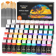 Shuttle Art Acrylic Paint, 50 Colors Acrylic Paint Set, 2oz/60ml Bottles, Rich Pigments, Water Proof, Premium Acrylic Paints for Artists, Beginners and Kids on Canvas Rocks Wood Ceramic Fabric
