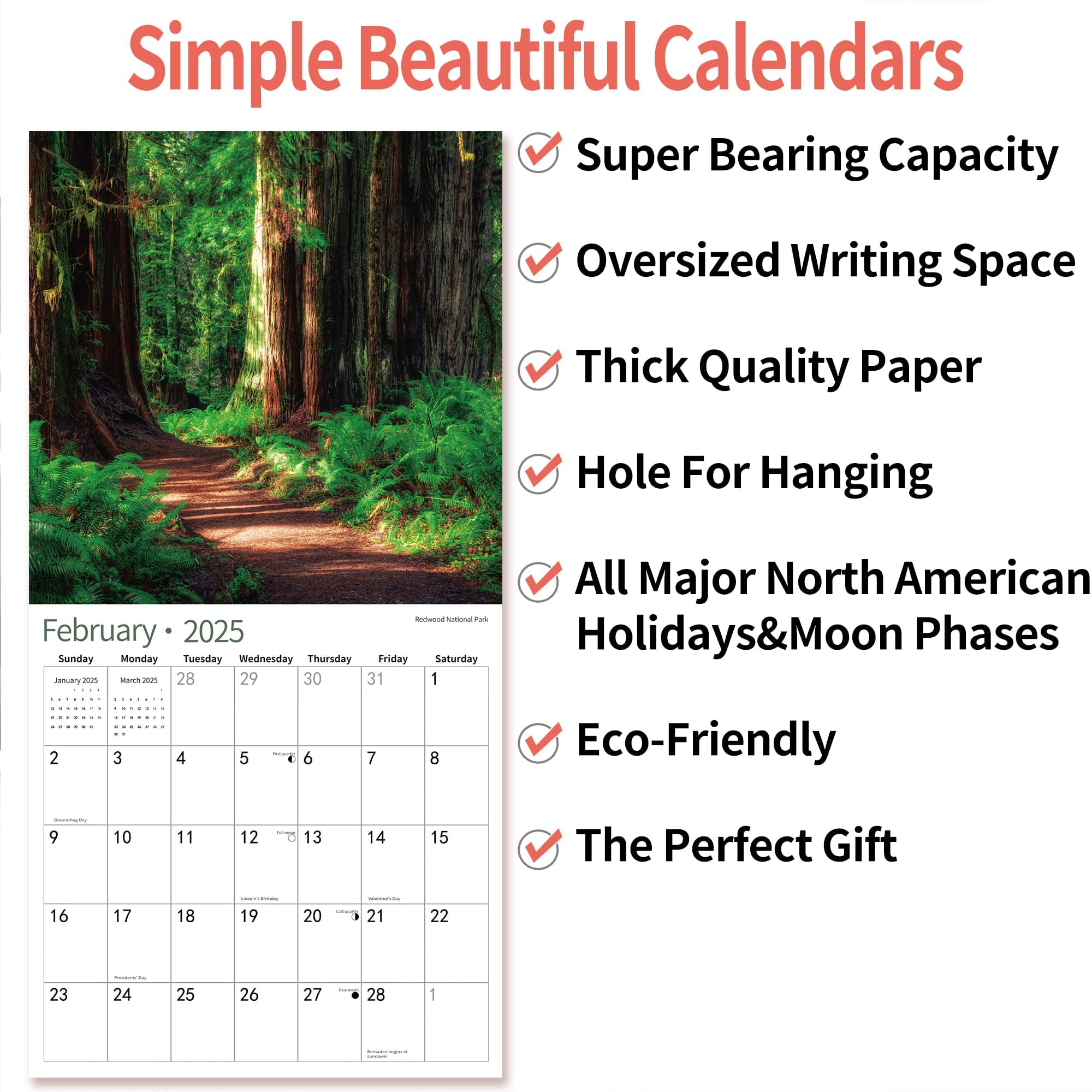 2025 Wall Calendar,Calendar 2025, November 2024 - December 2025, Wall Calendar National Parks, 12" x 24" Opened,Full Page Months Thick & Sturdy Paper for Calendar Organizing & Planning