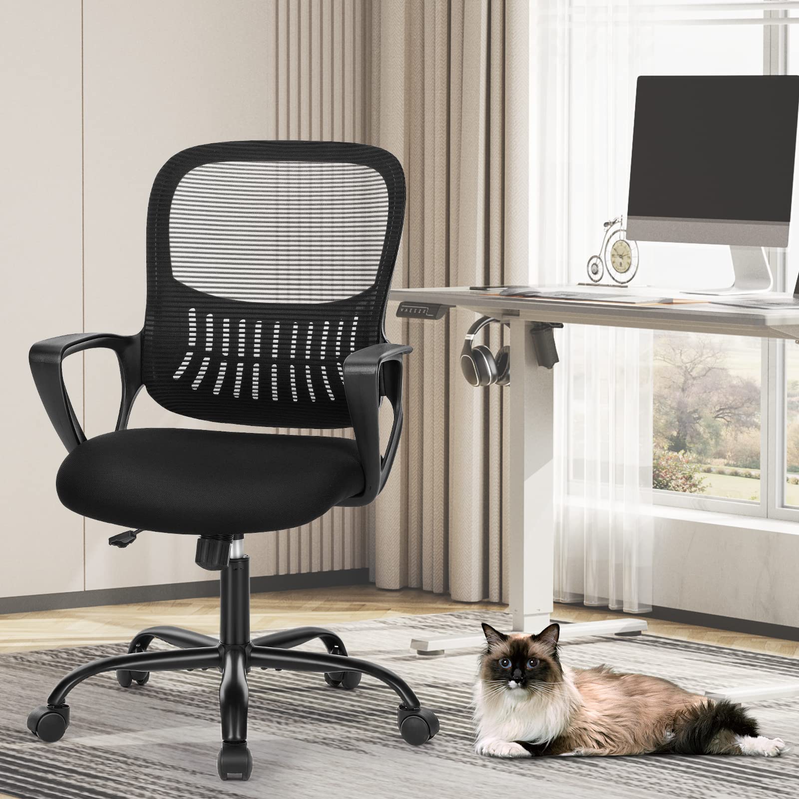 Sweetcrispy Home Office Ergonomic Mesh Executive Chair with Lumbar Support and Rolling Wheels, Computer Desk Adjustable Height Chair for Study