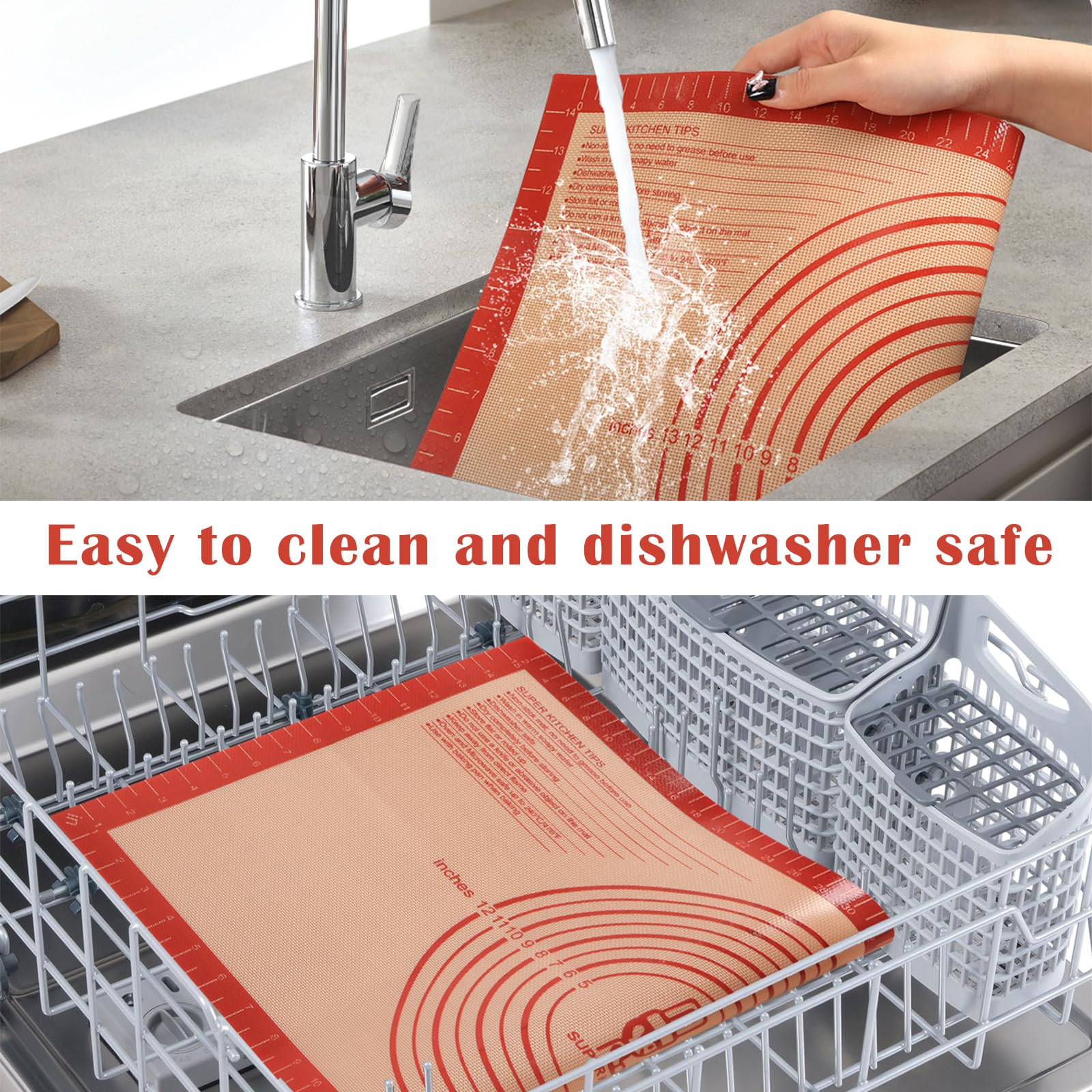 Non-slip Silicone Pastry Mat Extra Large with Measurements 28''By 20'' for Silicone Baking Mat, Counter, Dough Rolling, Oven Liner,Fondant/Pie Crust By Folksy Super Kitchen Red