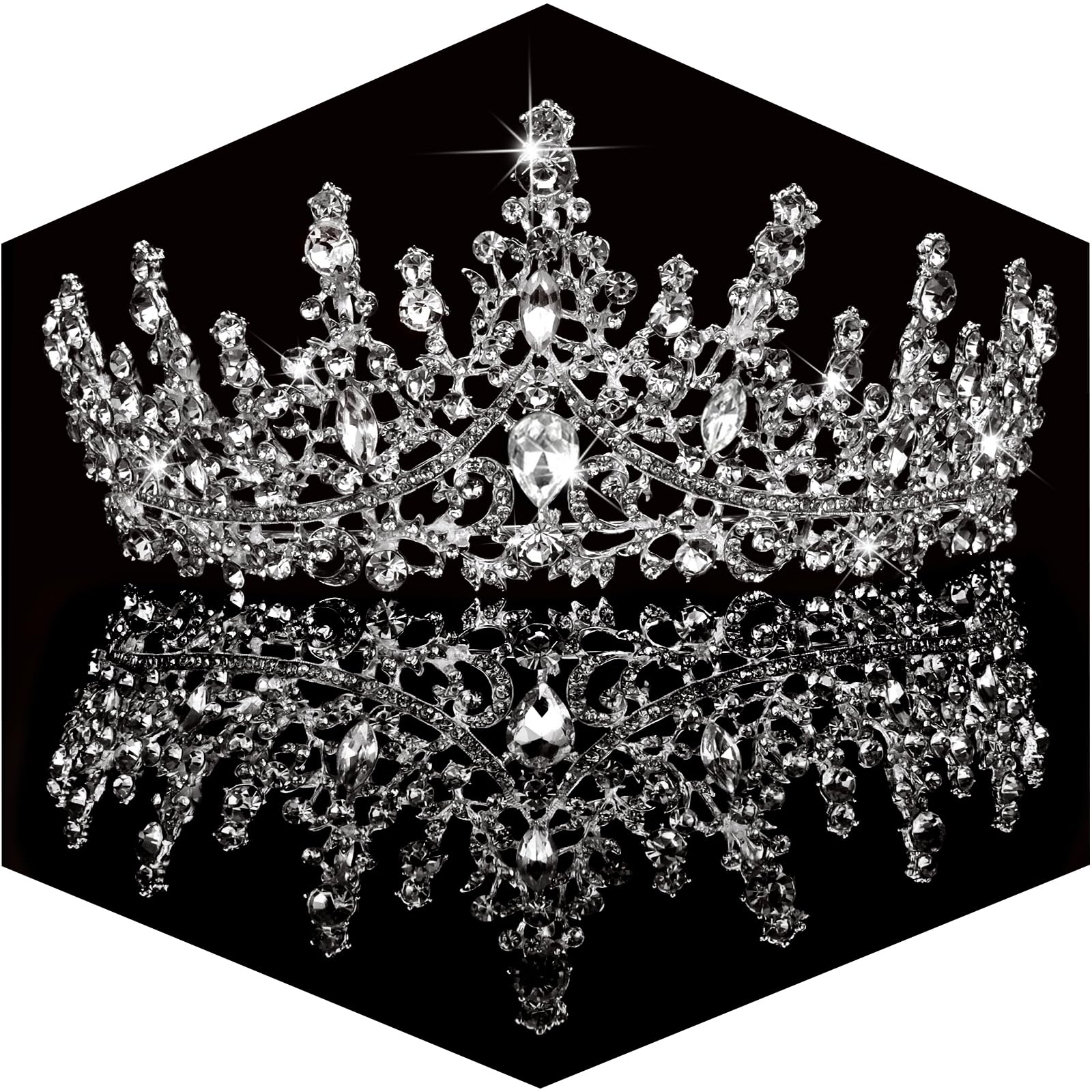 TOBATOBA Silver Wedding Crystal Tiaras and Crowns for Women, Bride Royal Queen Headband Princess Quinceanera Headpieces for Birthday Prom Pageant Party