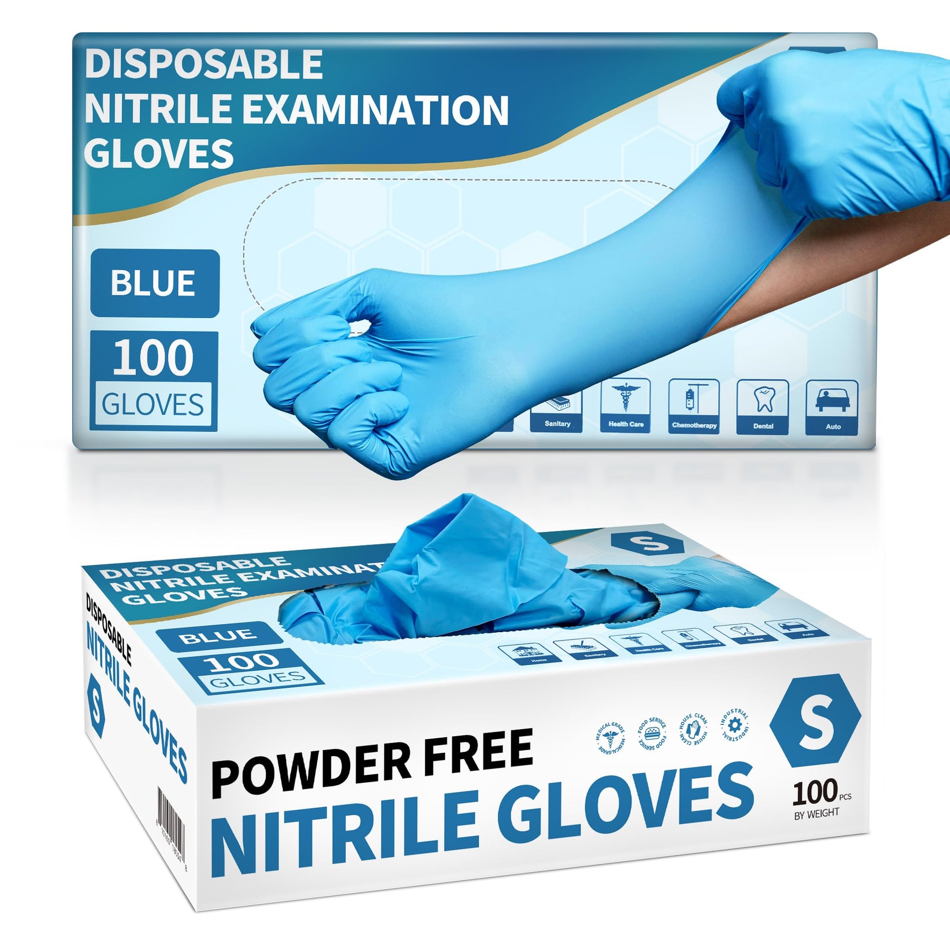 Medguy Medical Nitrile Exam Gloves, Powder-Free Latex-Free Non-Sterile Food-Grade 4.5 Mil Disposable Glove, Blue 100 Pcs (X-Large)
