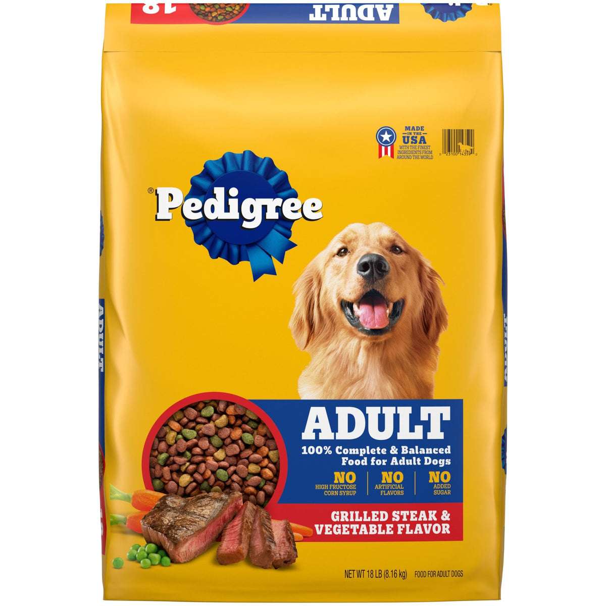 Pedigree Complete Nutrition Trockenfutter für ausgewachsene Hunde, Gegrilltes Steak & Gemüse-Geschmack, 8,16 kg Sack