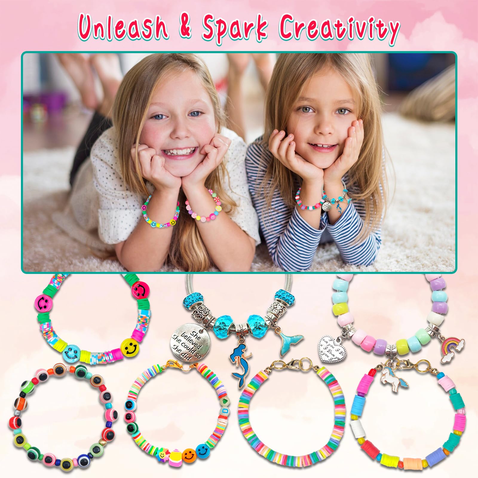 leitait Girls Toys Bracelet Making Kit -3400pcs Charm Jewelry Making Kit Supplies,Unicorn/Mermaid Crafts Birthday Christmas Gifts for Girls Ages 5 6 7 8 9 10 11 12 Years Old