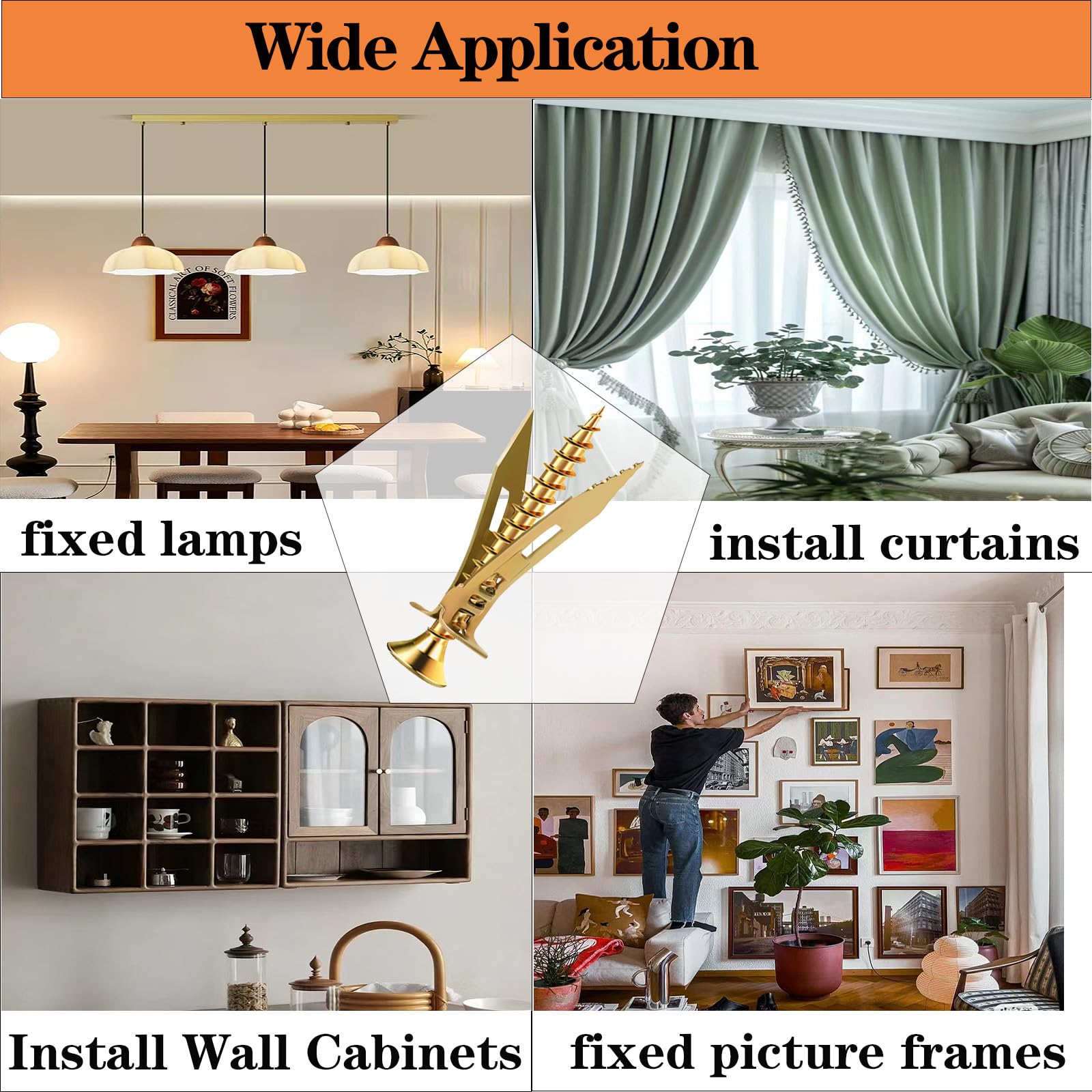 400pcs Self-Drywall Dilling Anchors Screws with 4 Different Expansion Sizes Screw Set, Zinc Plated Steel Dry Wall Screws no Drilling Required, Easy to Install