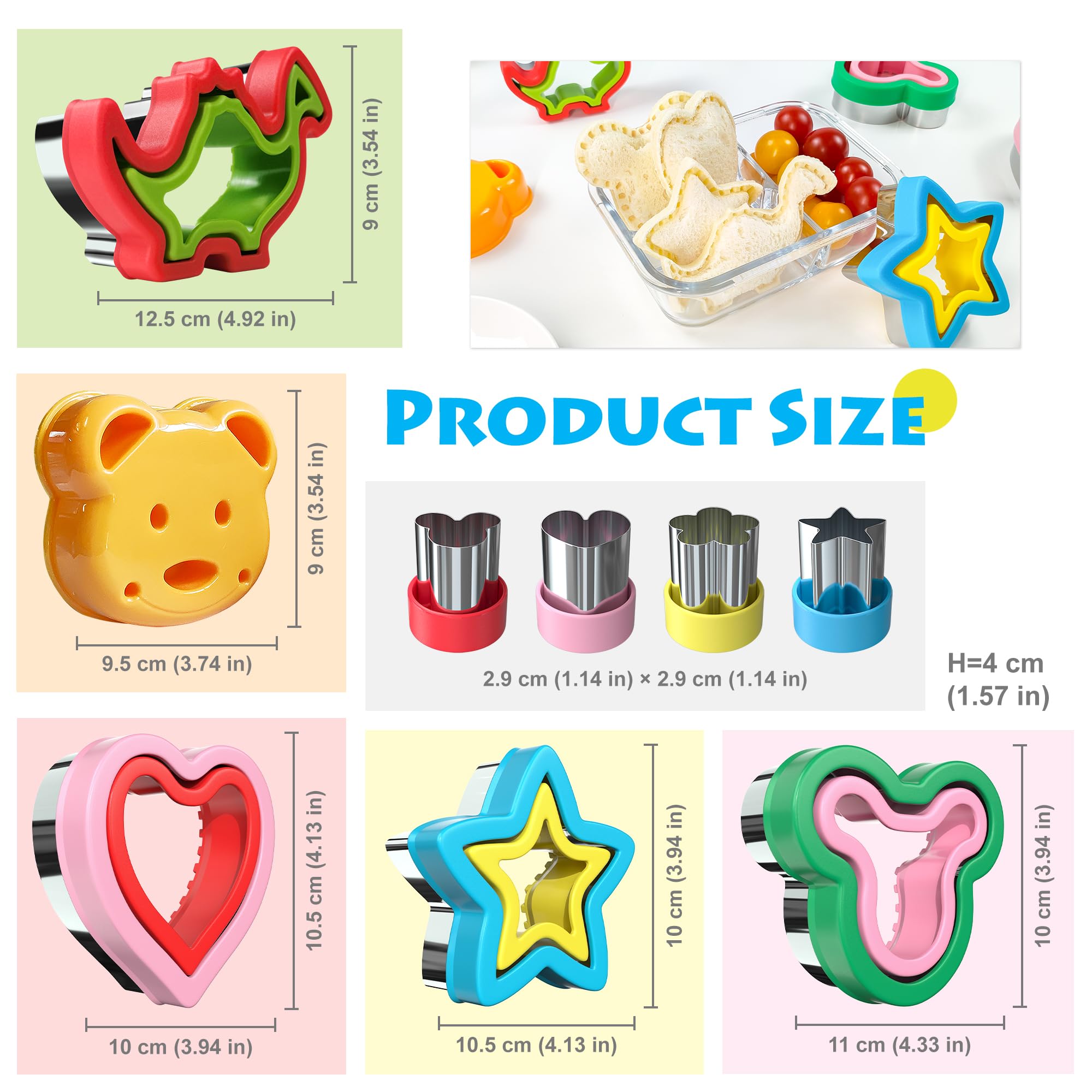 Sandwich Cutter and Sealer, Sandwich Cutter for Kids 5 PCS（BIG）, Decruster Sandwich Maker, Great for Lunchbox and Bento Box - Boys and Girls Kids Lunch
