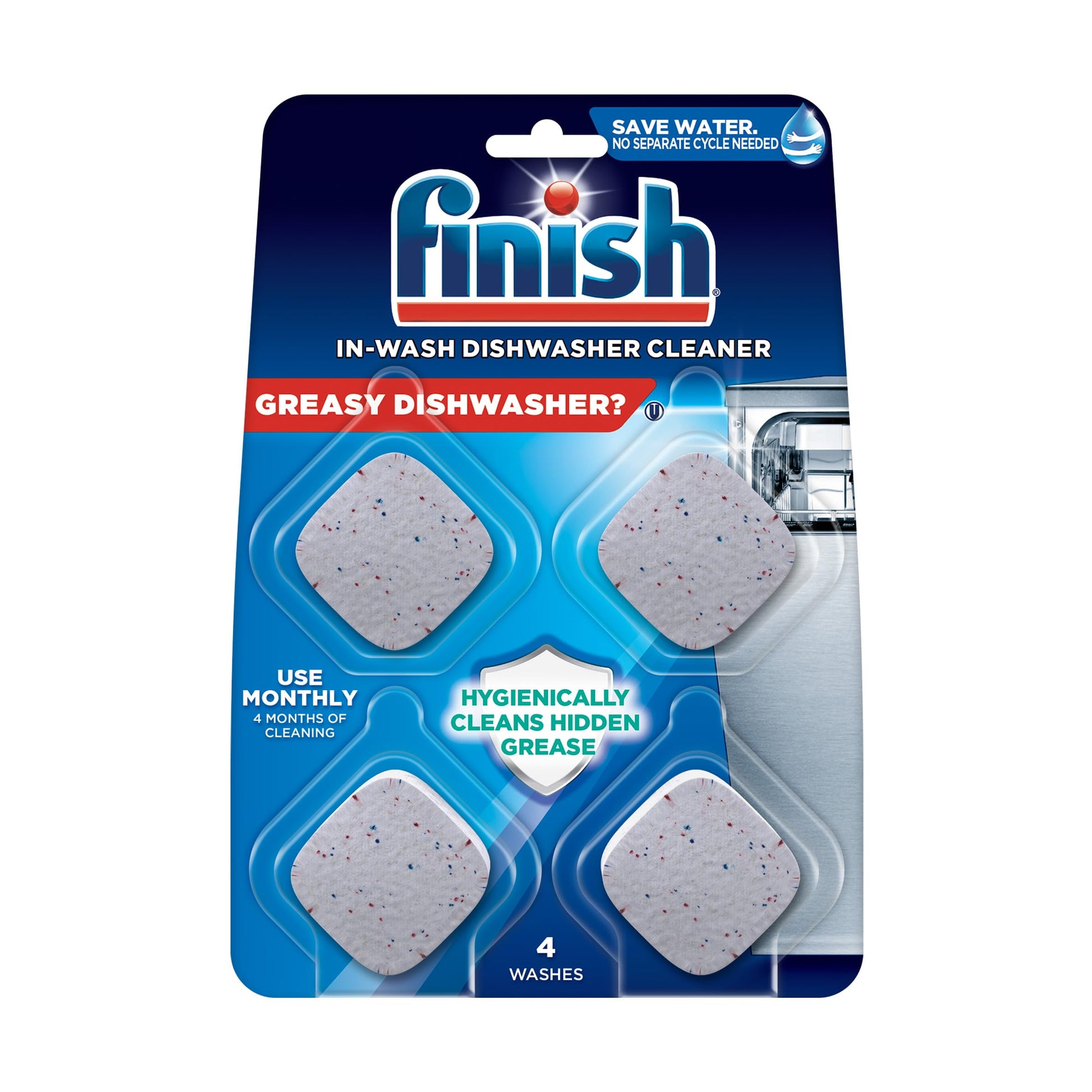 Finish Dishwasher Cleaner Tablets, 12 count, Hygienically Cleans Hidden Grease, Use in Normal Cycle, Lemon Scented, 12 Month Supply