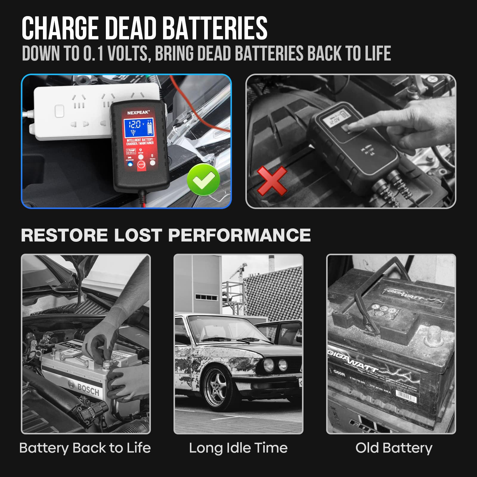 1.75-Amp Car Battery Charger, 6V and 12V Smart Fully Automatic Battery Charger Maintainer, Trickle Charger, Battery Desulfator for Car, Lawn Mower, Motorcycle, Boat, Marine Lead Acid Batteries