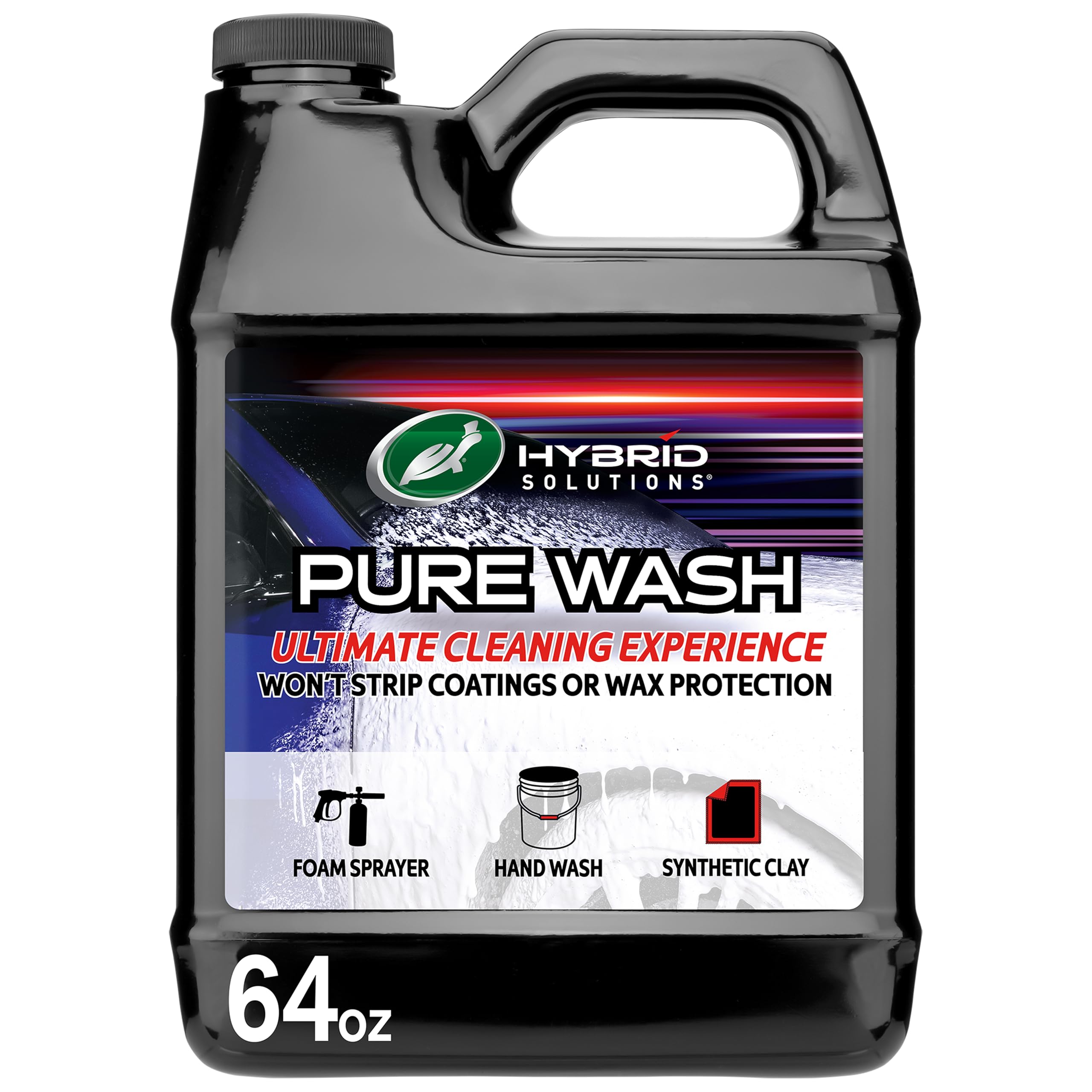 Turtle Wax 54320 Hybrid Solutions Slick-N-Slide Pure Wash, pH Neutral, Extreme Foaming Car Wash Soap, Hand Wash or Foam Cannon Application, Clay Bar Lubricant, Spot Free Clean, 64 oz