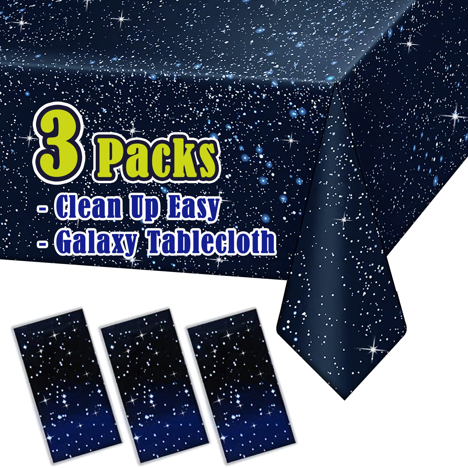 Vusnud 3 Packs - Space Tablecloth, Galaxy Themed Plastic Table Cover, Disposable Plastic Star Party Table Cover, 54Ã¢ÂÂÃ¢ÂÂ x 108Ã¢ÂÂÃ¢ÂÂ, Fit for 8 Ft Table, for Home Decoration