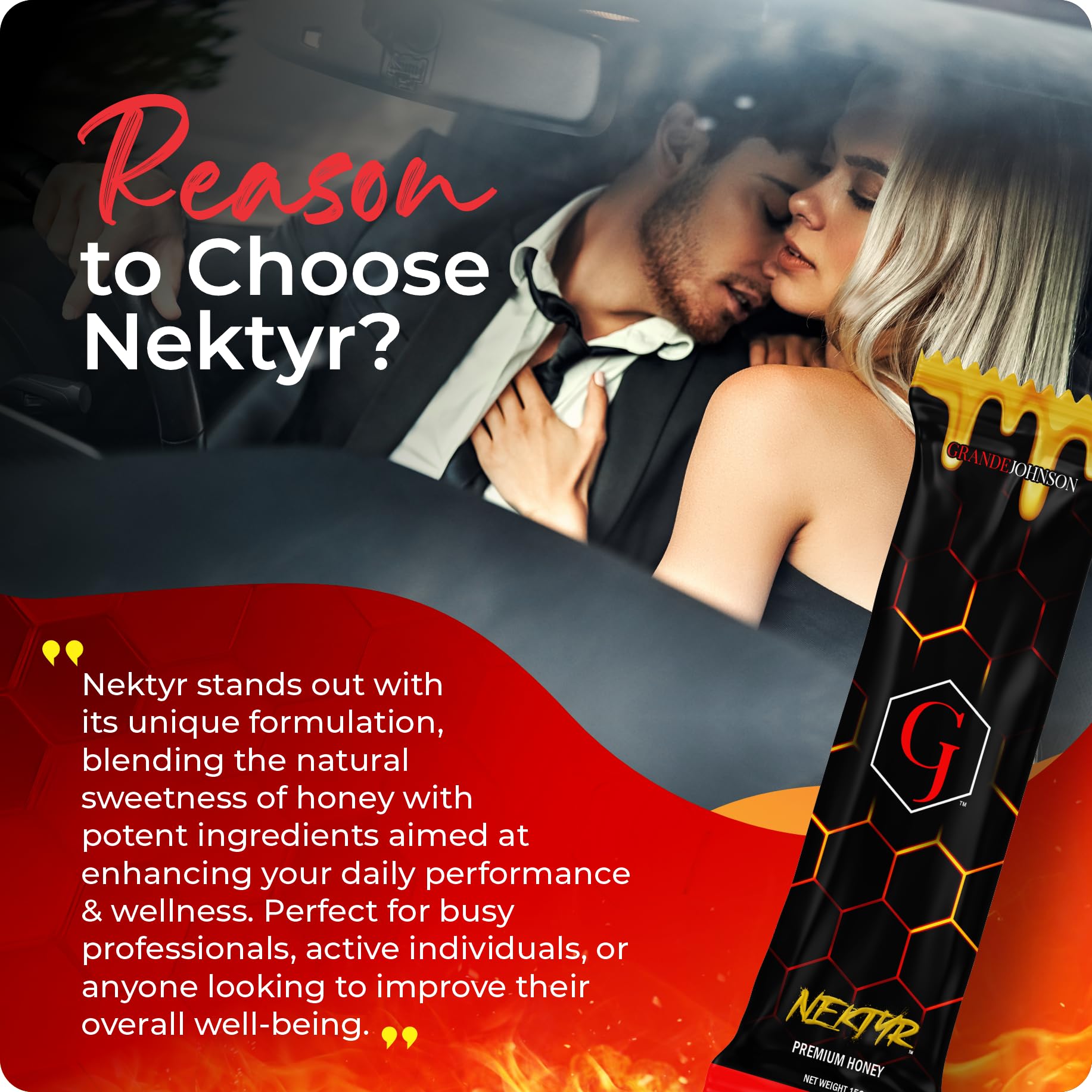 Grande Johnson - Nektyr - Organic Premium Natural Pure Honey with Jelly Bee Pollen - Pack of 3