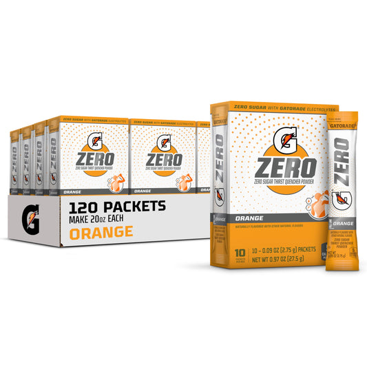 Gatorade G Zero Powder, Orange, 0.10oz Packets,(120 counts) , Pack of 12