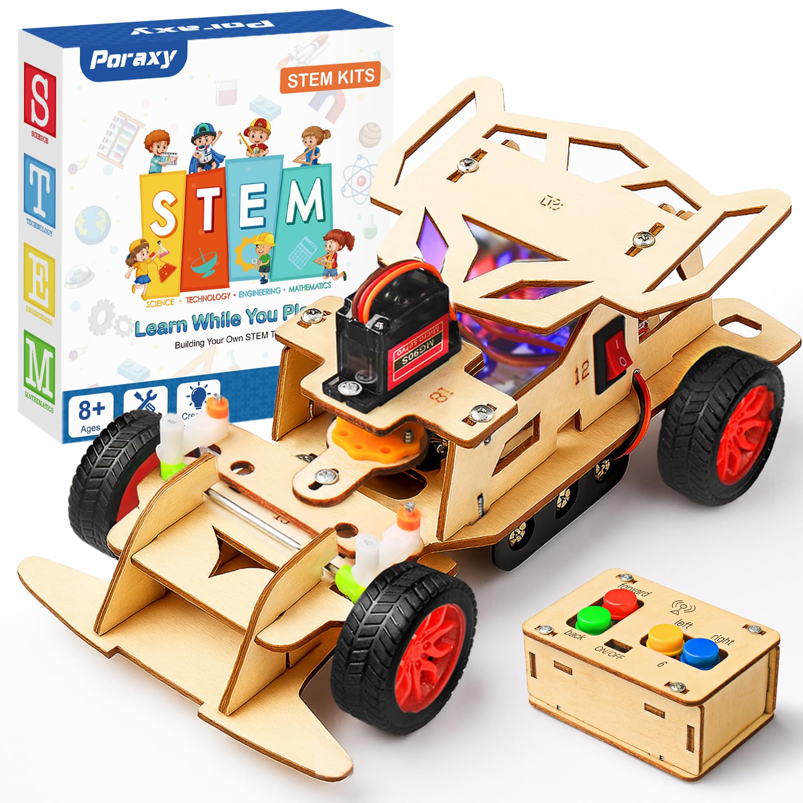 Poraxy STEM Kits for Kids 8-10, STEM Toys for Boys Age 8-12, Remote Control Car, Wooden 3D Puzzles 8-13 Science Projects Building Model, Birthday Gifts for 8 9 10 11 12 13 14 Year Old Teen Boys Girls