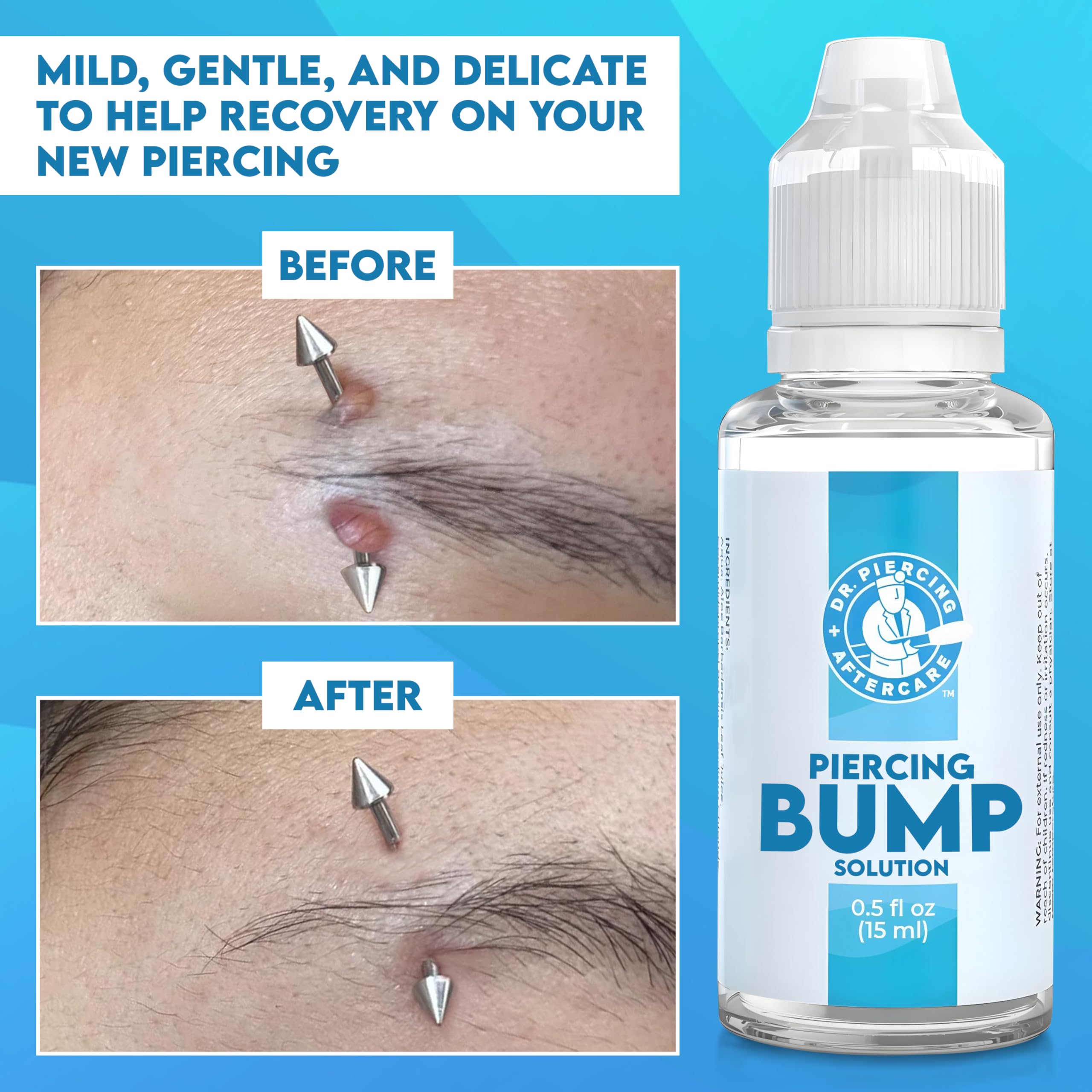 Dr. Piercing Aftercare Keloid Drops – Non-Greasy Saline Solution for Keloid Bump Removal for Piercings - May Reduce Appearance of Nose Piercing Bump, Nose Ear Lip Belly (15 mL)