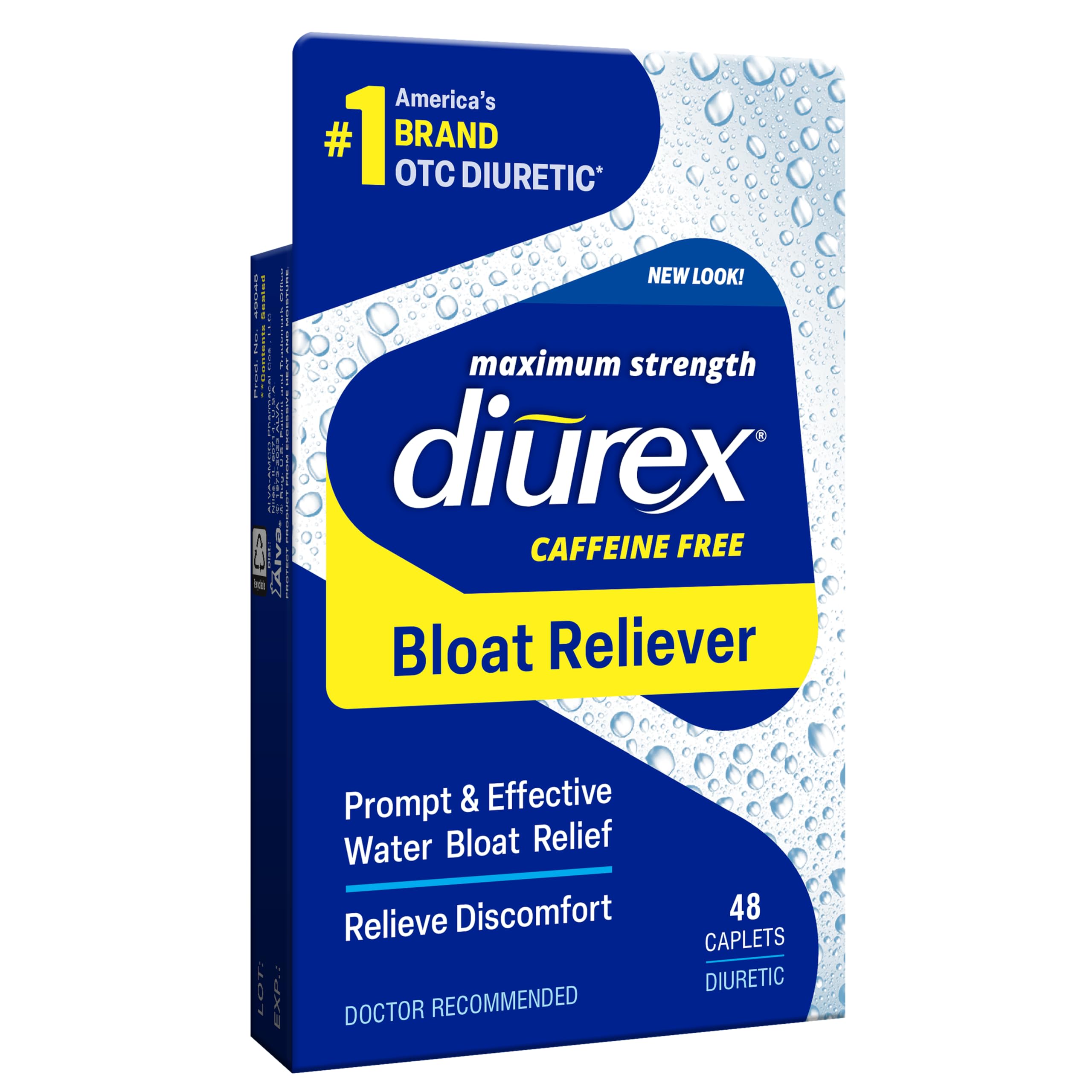Diurex Caffeine-Free Bloat Relief, Maximum Strength, Relieve Water Bloat Discomfort, Up to 6 Hours of Relief, 48 Count