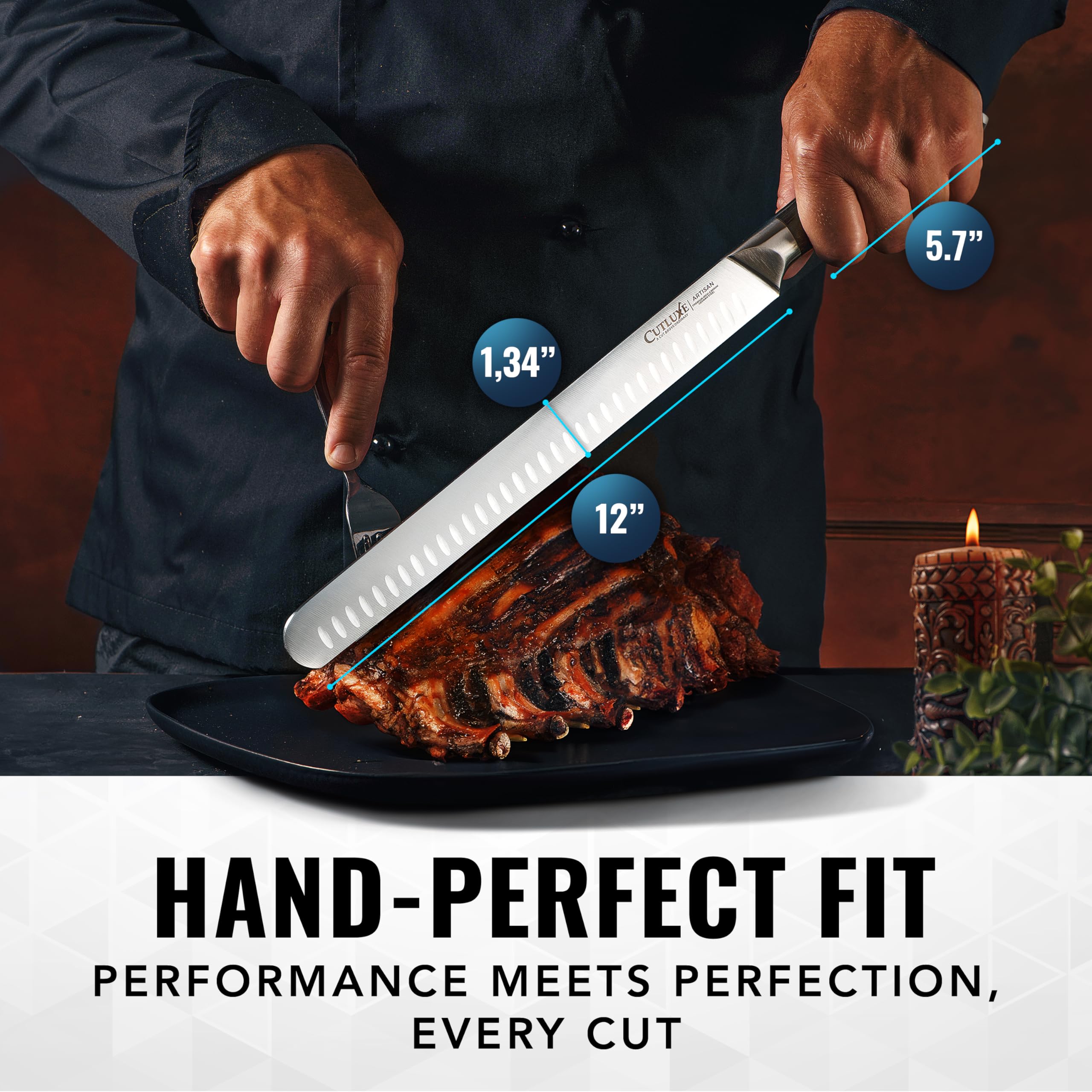 Cutluxe Brisket Knife – 12" Carving & Slicing Knife for Meat & BBQ – Razor Sharp German Steel, Sheath Included, Ergonomic Full Tang Handle Design – Artisan Series