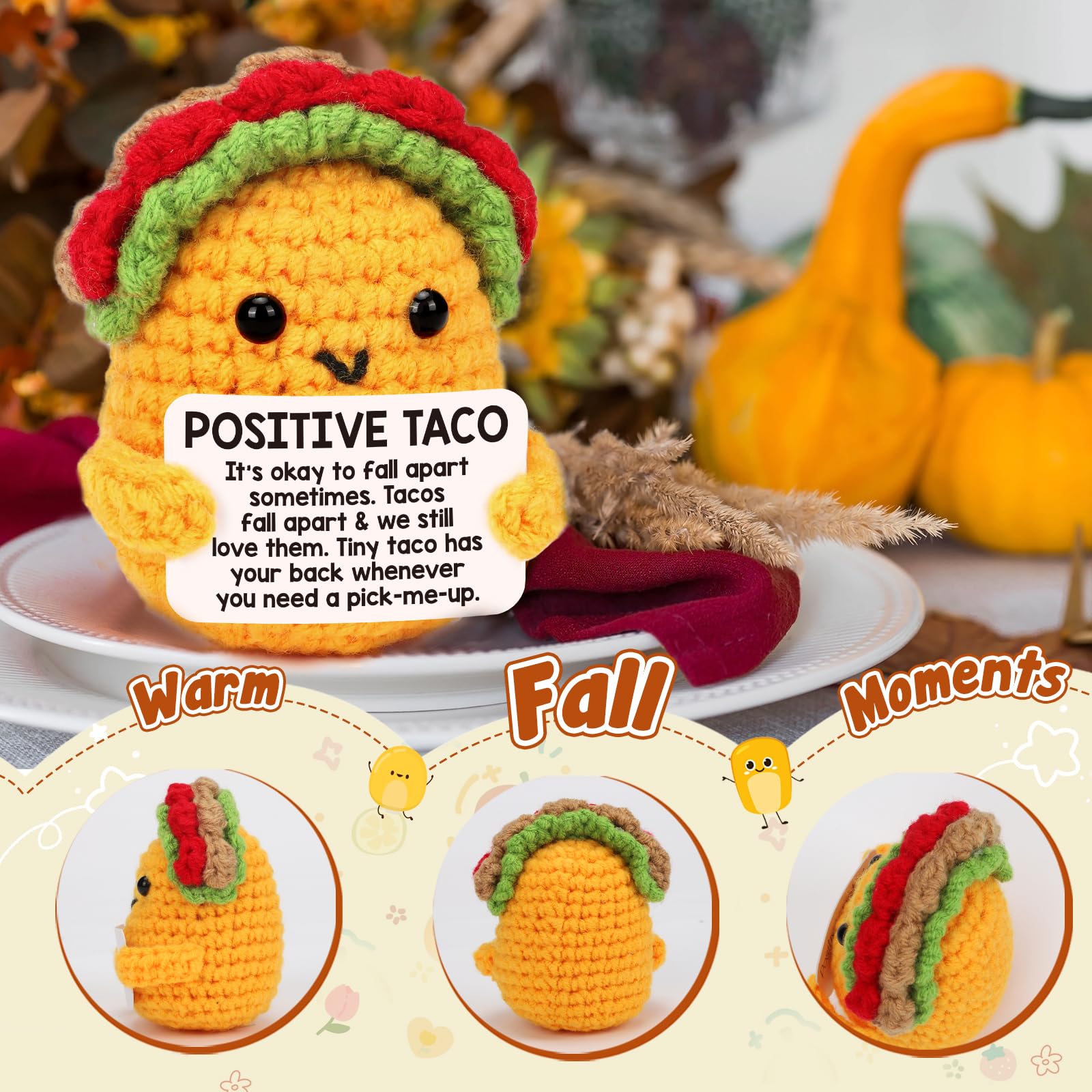 Positive Crochet Taco Christmas Birthday Gifts for Women Men Self Care Thanksgiving Basket Son Mom Dad Daughter Sister Friend Coworkers Relaxation Gift Desk Home Decor Emotional Inspirational Support