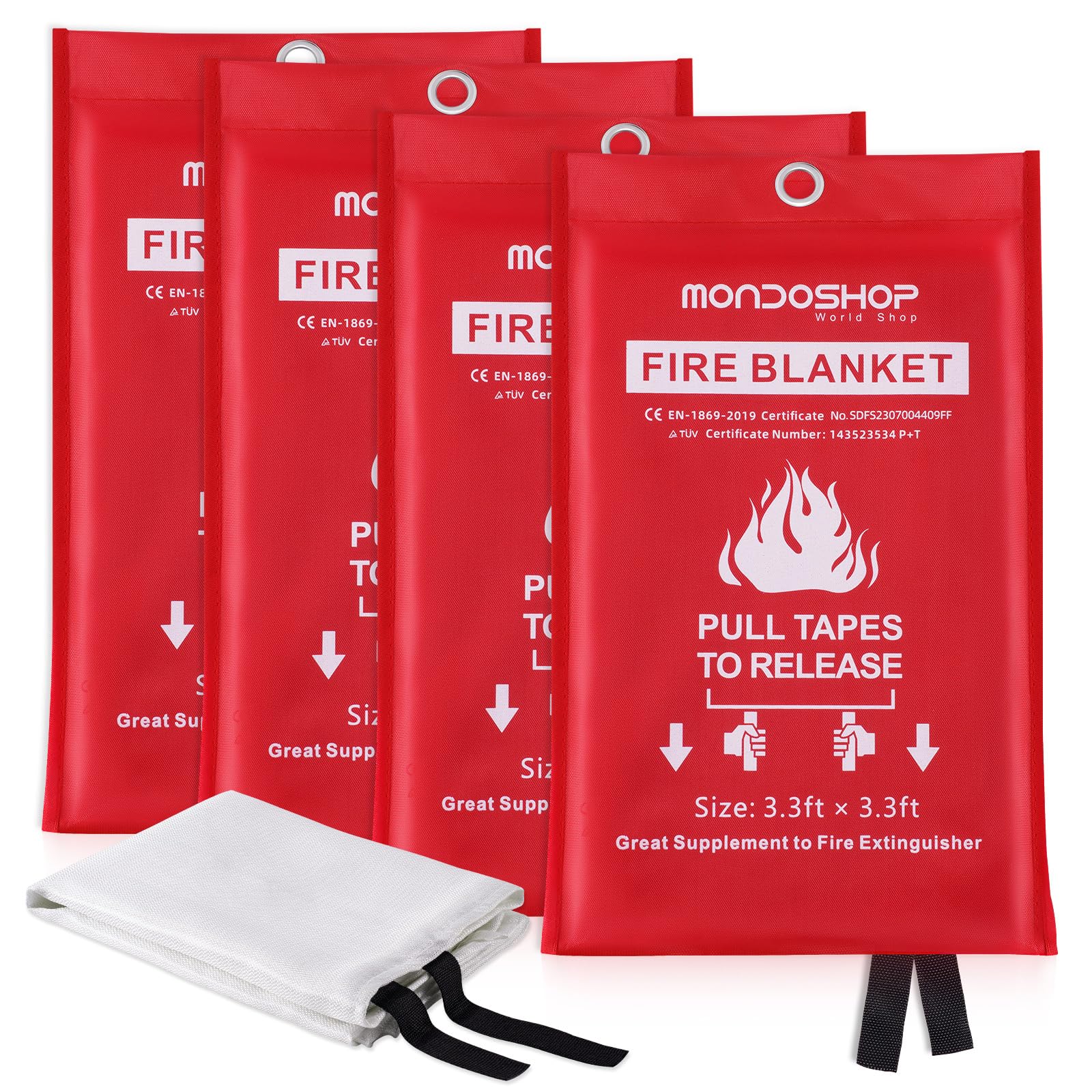 Mondoshop Fire Blankets Emergency for Kitchen Home - Emergency Fire Retardant Blanket for Home Fireproof Blanket for Camping, Grill, Car, Office, Warehouse, School, Picnic, Fireplace