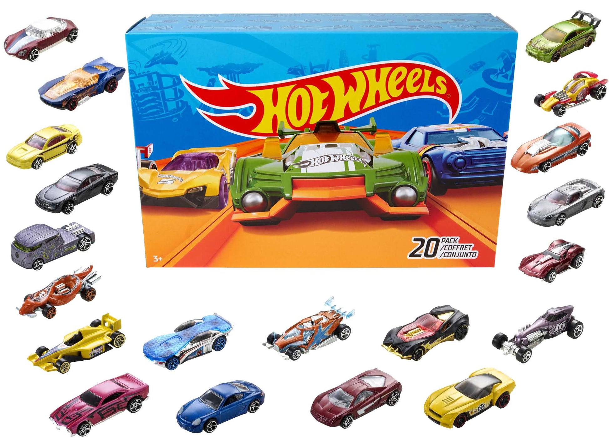Hot Wheels Toy Cars & Trucks 10-Pack, Set of 10 1:64 Scale Vehicles, Includes Race Cars, Semi, Rescue or Construction Trucks (Styles May Vary)