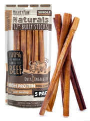 Mighty Paw Naturals 12" Bully Sticks for Dogs - Grass Fed Beef Dog Chews. Dog Bully Sticks for Large Dogs, Medium and Small Breeds. Lower Odor Bully Sticks for Small Dogs. Single Ingredient