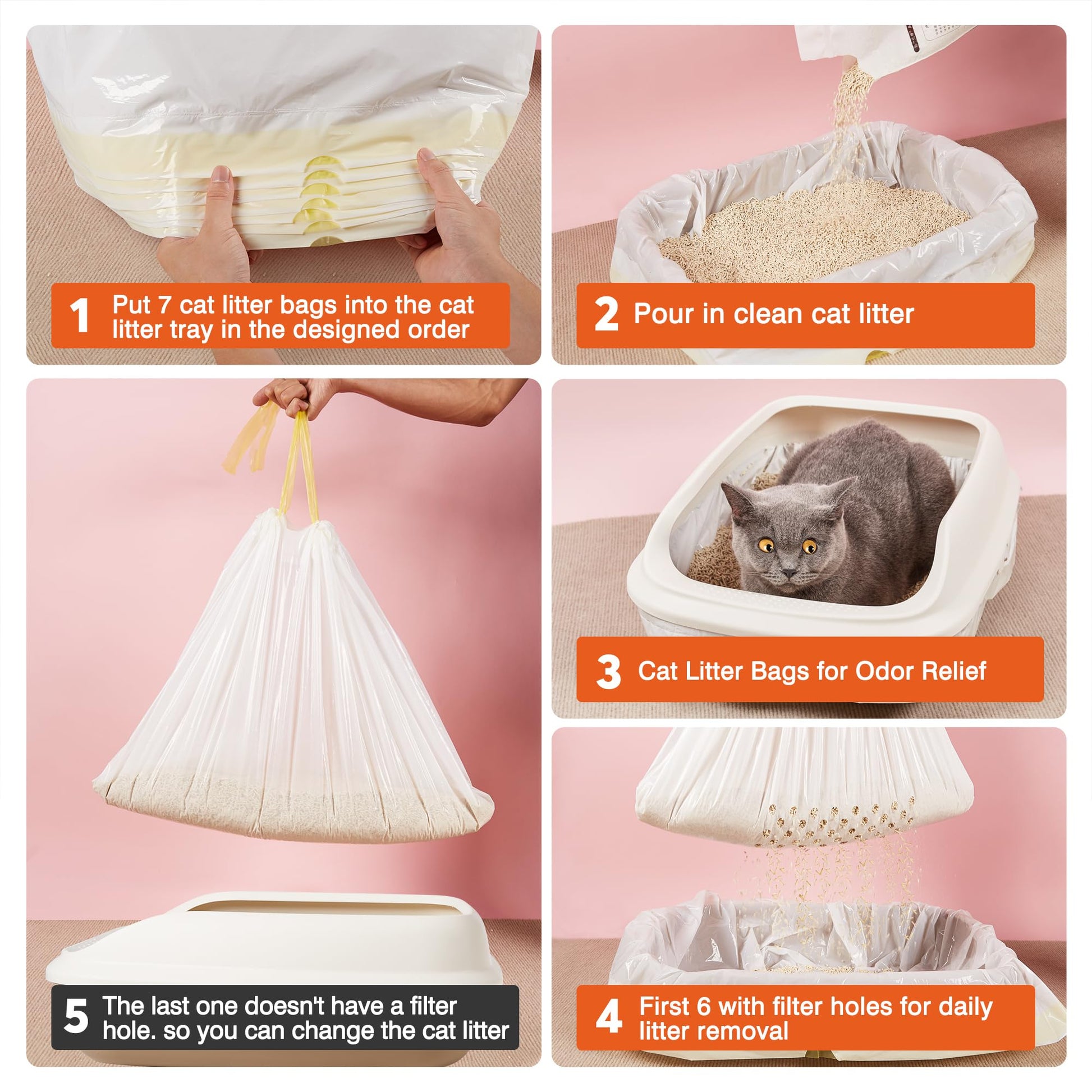 ADDPETS Sifting Litter Box Liners 14 Count,Drawstring Jumbo Cat Litter Bags Fits All Litter Box,Cat Products