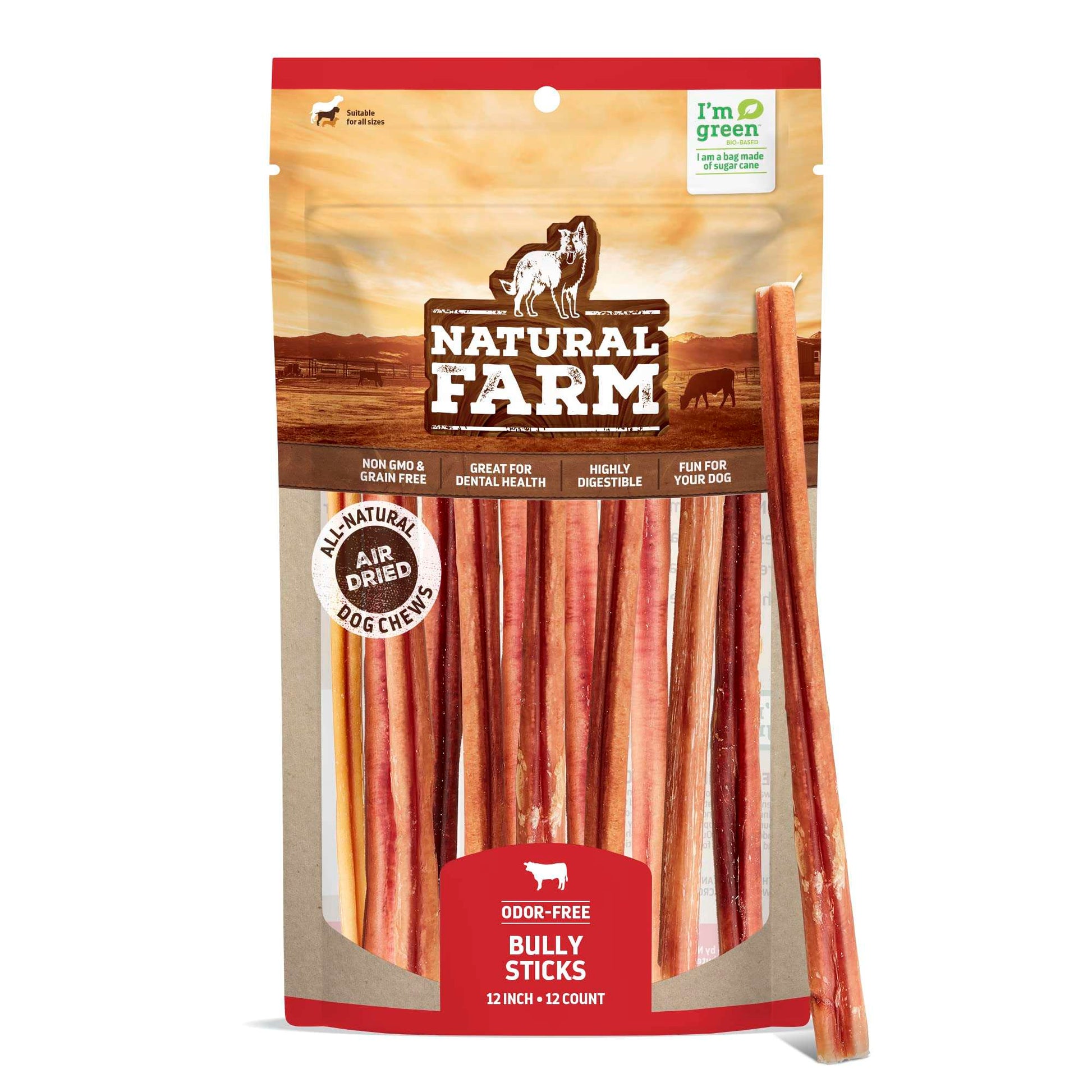 Natural Farm Odor-Free Bully Sticks (6 Inch, 20 Pack), 100% Beef Chews for Pups, Small and Medium Dogs, Non-GMO, Grain-Free, Fully Digestible, Natural Treats to Keep Your Dog Busy