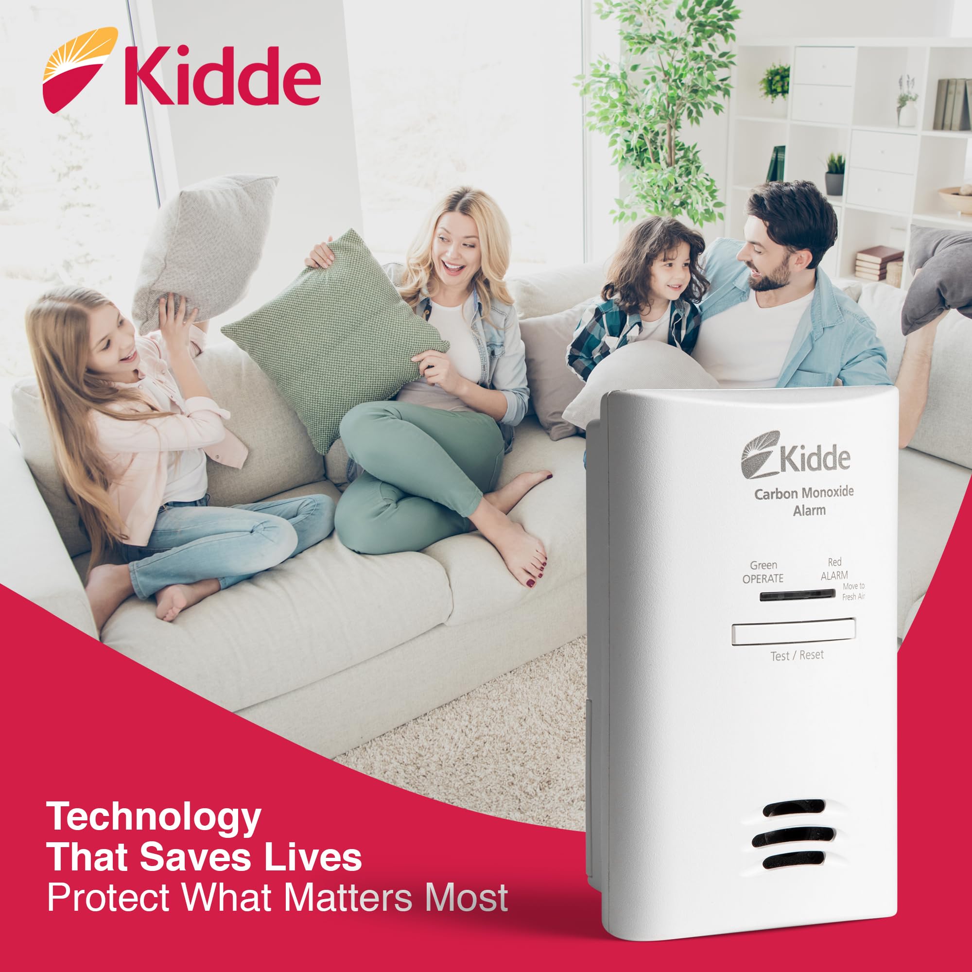 Kidde Carbon Monoxide Detector, Plug in Wall with AA Battery Backup, Test-Hush Button