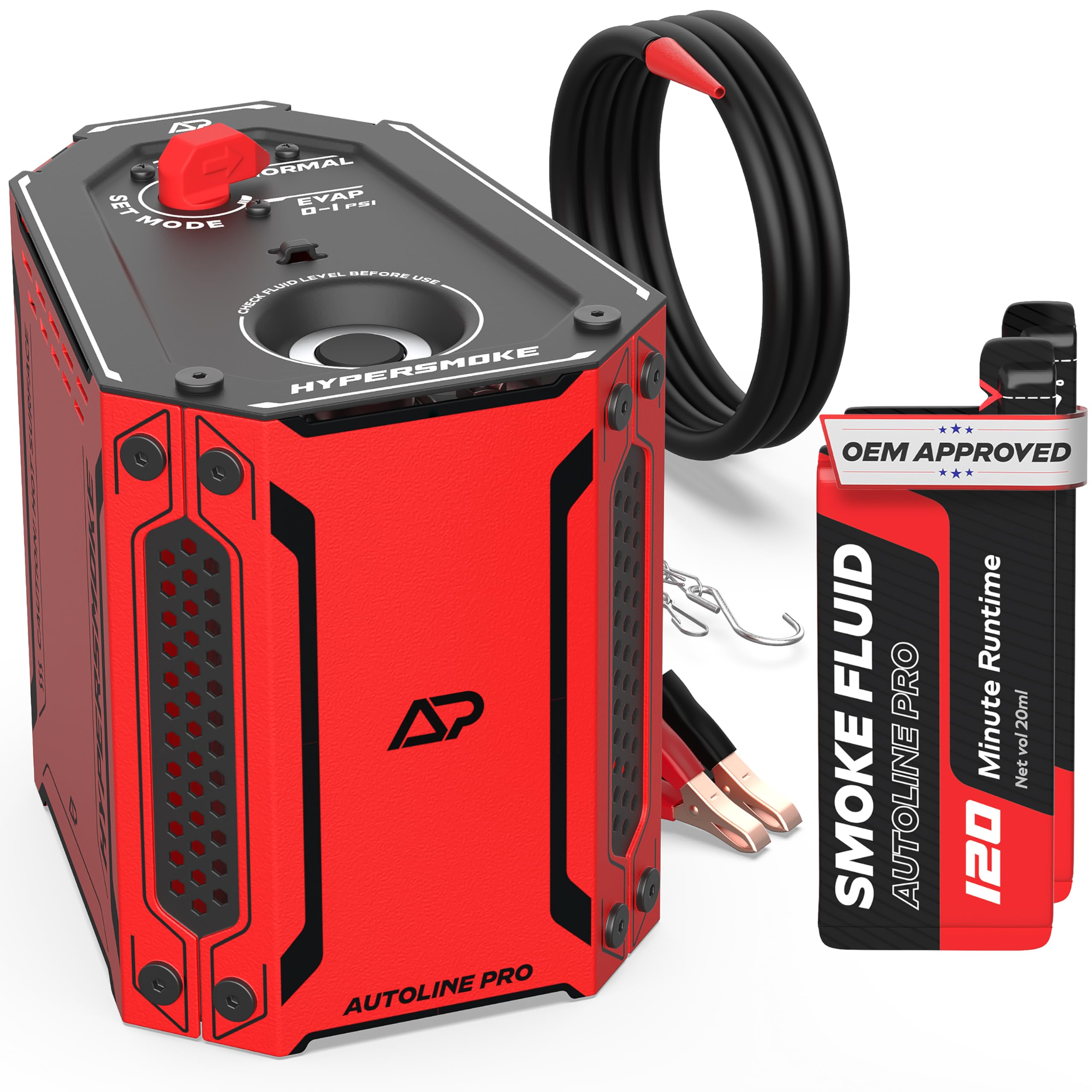 AutoLine Pro HyperSmoke™ Automotive Smoke Machine EVAP Vacuum Leak Tester – Adjustable Pressure – OEM Approved Smoke Fluid – Built-in Air Compressor Motor - Includes Smoke Fluid x2.