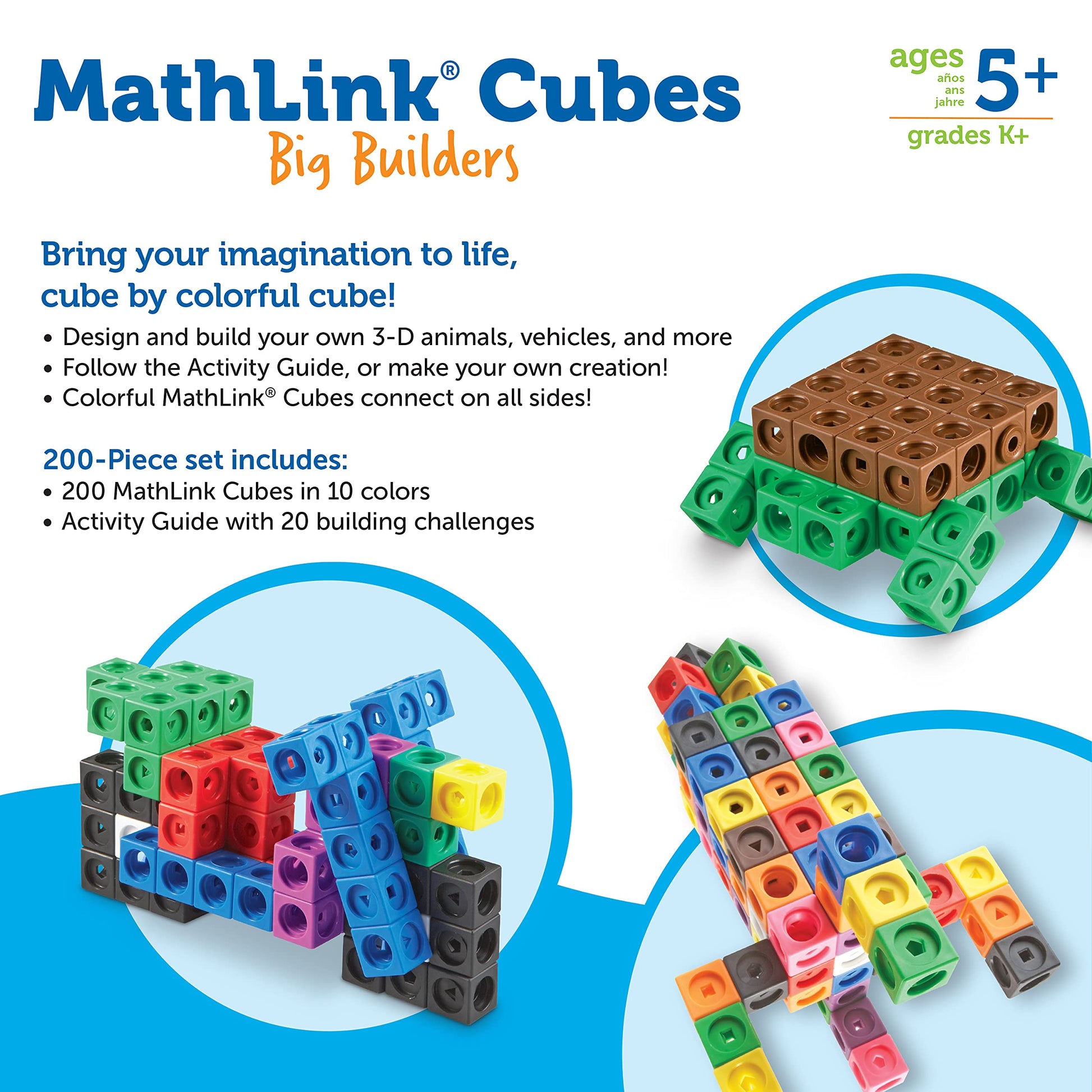 Learning Resources MathLink Cubes Big Builders - Set of 200 Cubes, Ages 5+, Develops Early Math Skills, STEM Toys, Math Games for Kids, Math Cubes for Kids