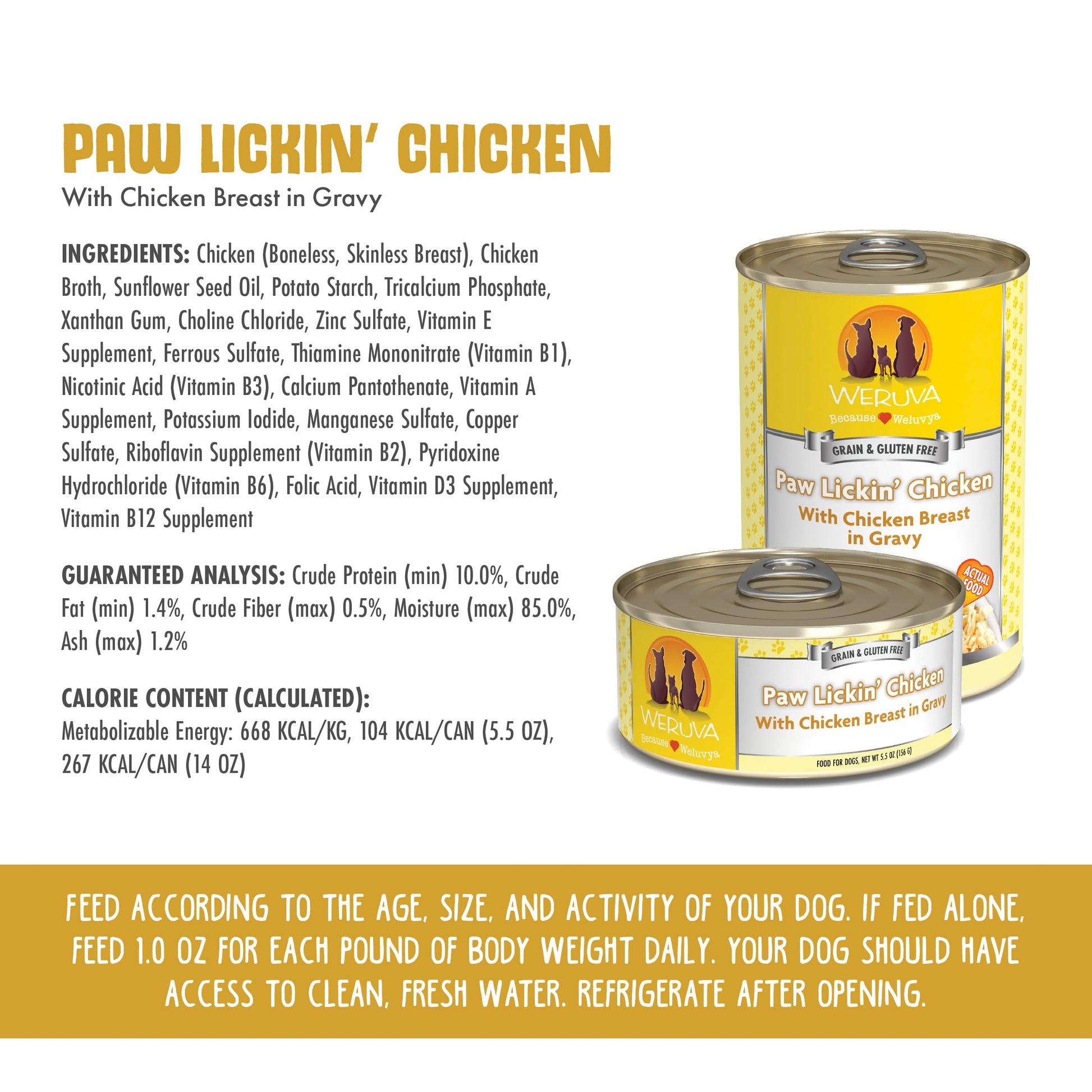 Weruva Classic Dog Food, Paw Lickin’ Chicken with Chicken Breast in Gravy, 14oz Can (Pack of 12)