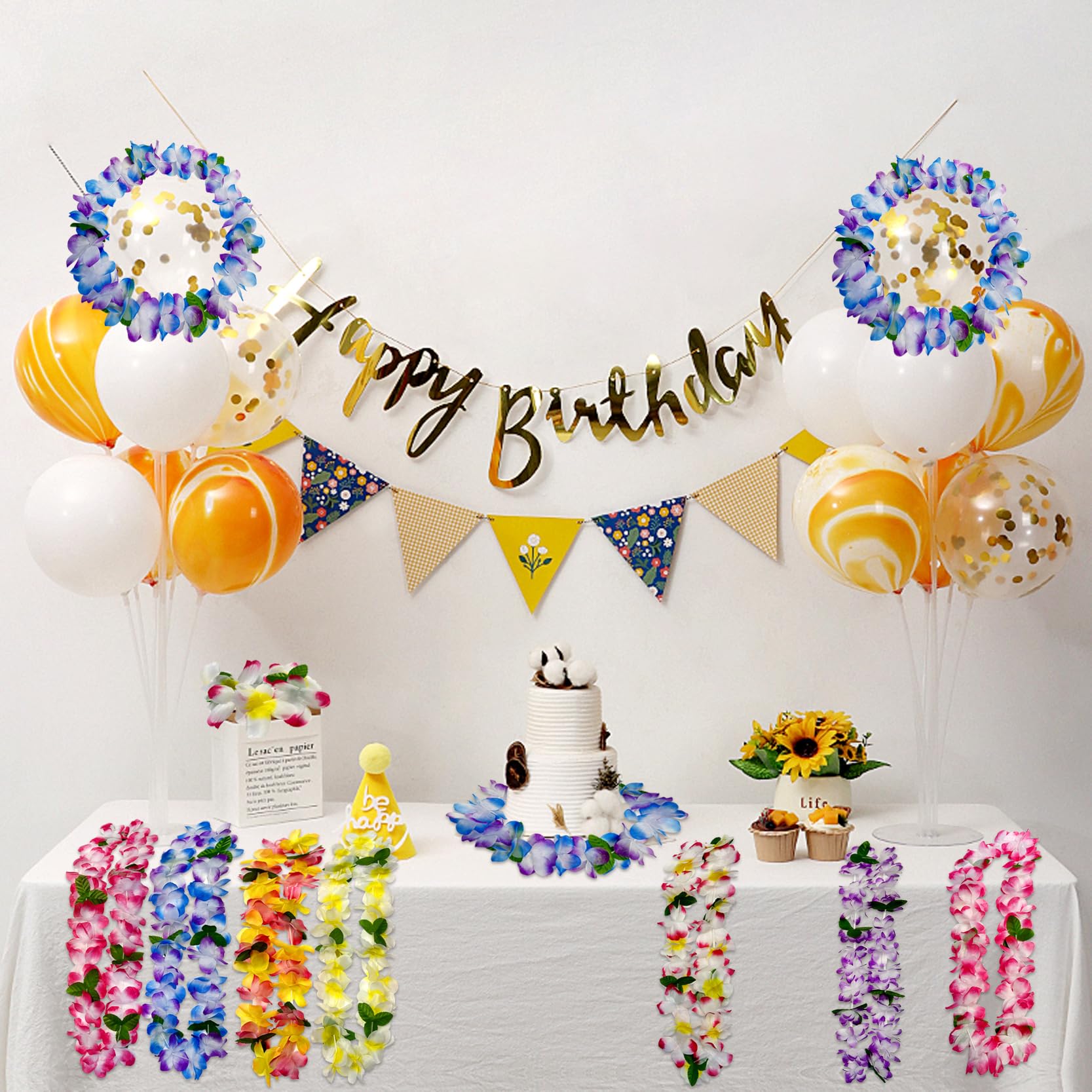 FreshDear 6 Counts Hawaiian Leis Bulk,leis for luau party,hawaiian leis for adults,beach party favors for adults,Summer Beach Vacation,Theme Party Decorations