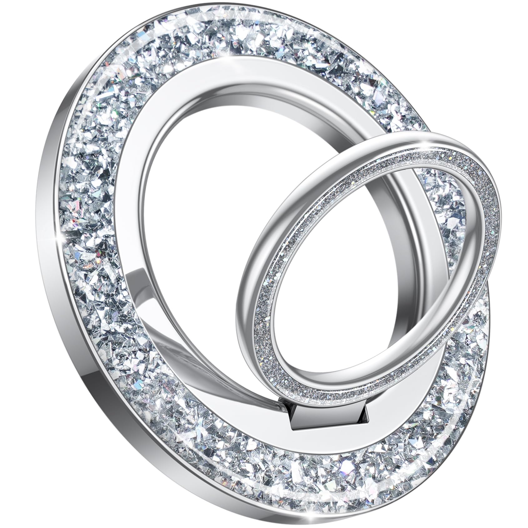 Lamicall Magnetic Phone Ring for MagSafe Grip - 2024 [Super Magnet] Stylish Twinkle Ring Holder Stand with [Upgrade Gear Hinge], Mag Safe Accessory for iPhone 16 15 14 13 Pro Max Plus, Glitter Silver