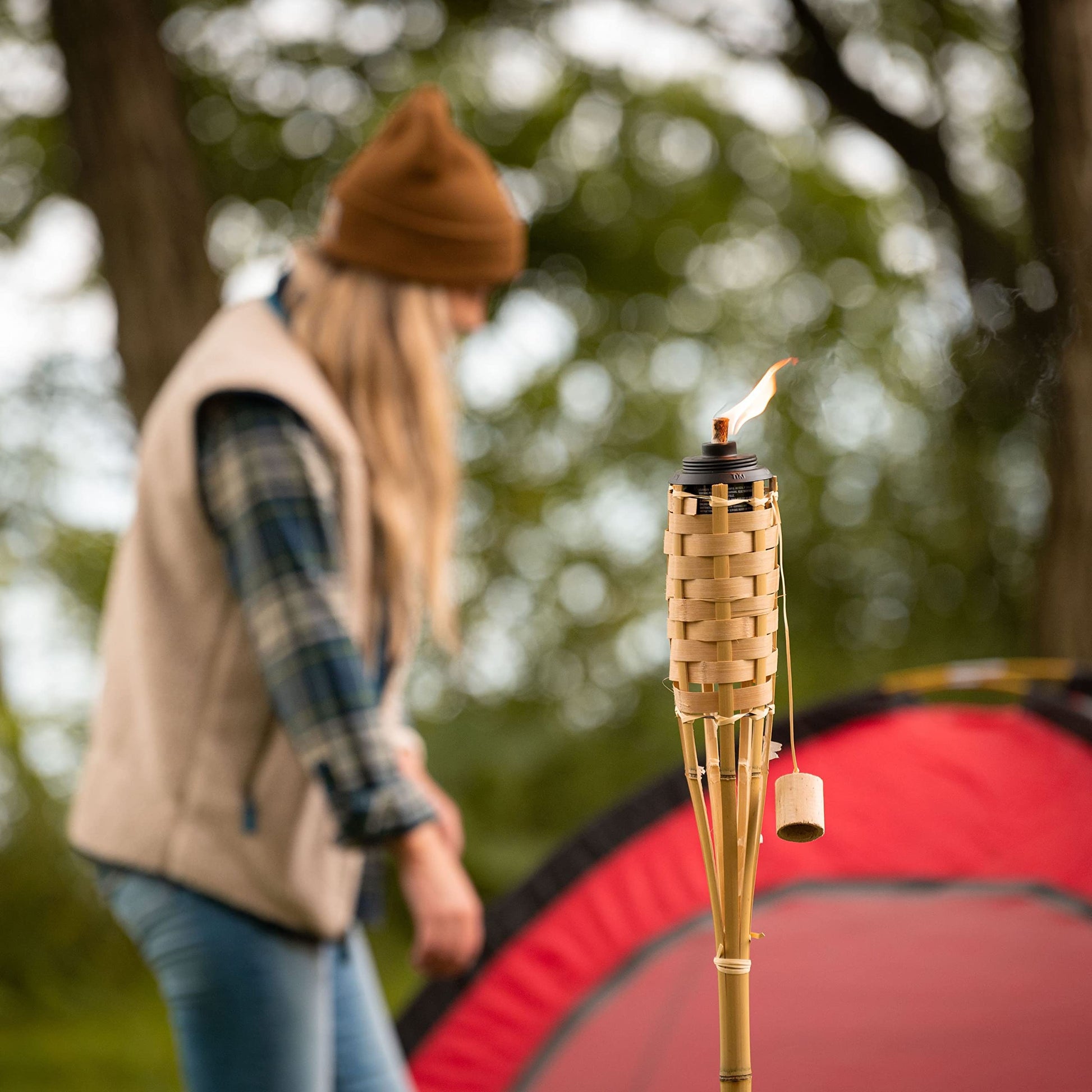 TIKI Bamboo Tiki Torches 4-Pack – Weather-Resistant Outdoor Décor with Easy-Pour Wide-Mouth Canister Refill for Patio, Garden, Backyard, and Parties, 57-Inch Citronella Torches