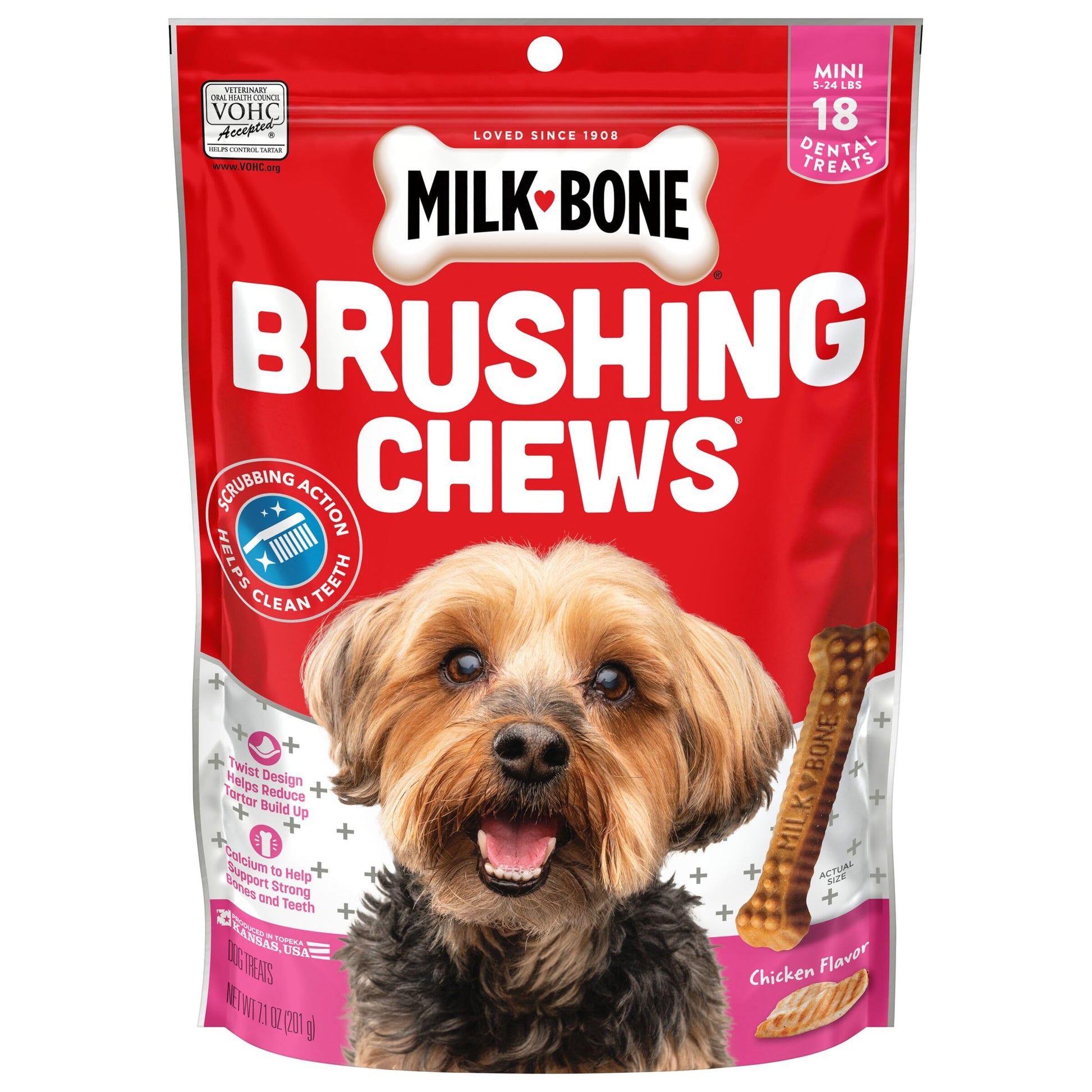 Milk-Bone Original Brushing Chews, 18 Mini Daily Dental Dog Treats (Pack of 5) Scrubbing Action Helps Clean Teeth