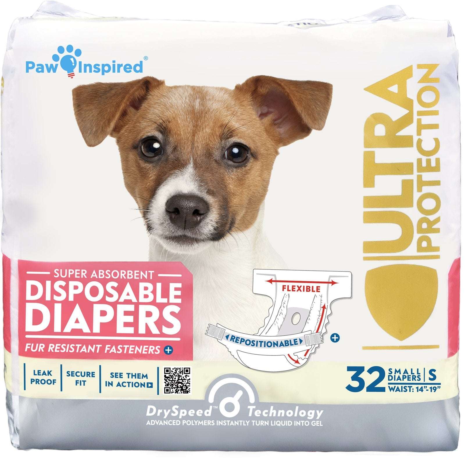 Paw Inspired 32ct Disposable Dog Diapers | Female Dog Diapers Ultra Protection | Diapers for Dogs in Heat, Excitable Urination, or Incontinence (Medium)