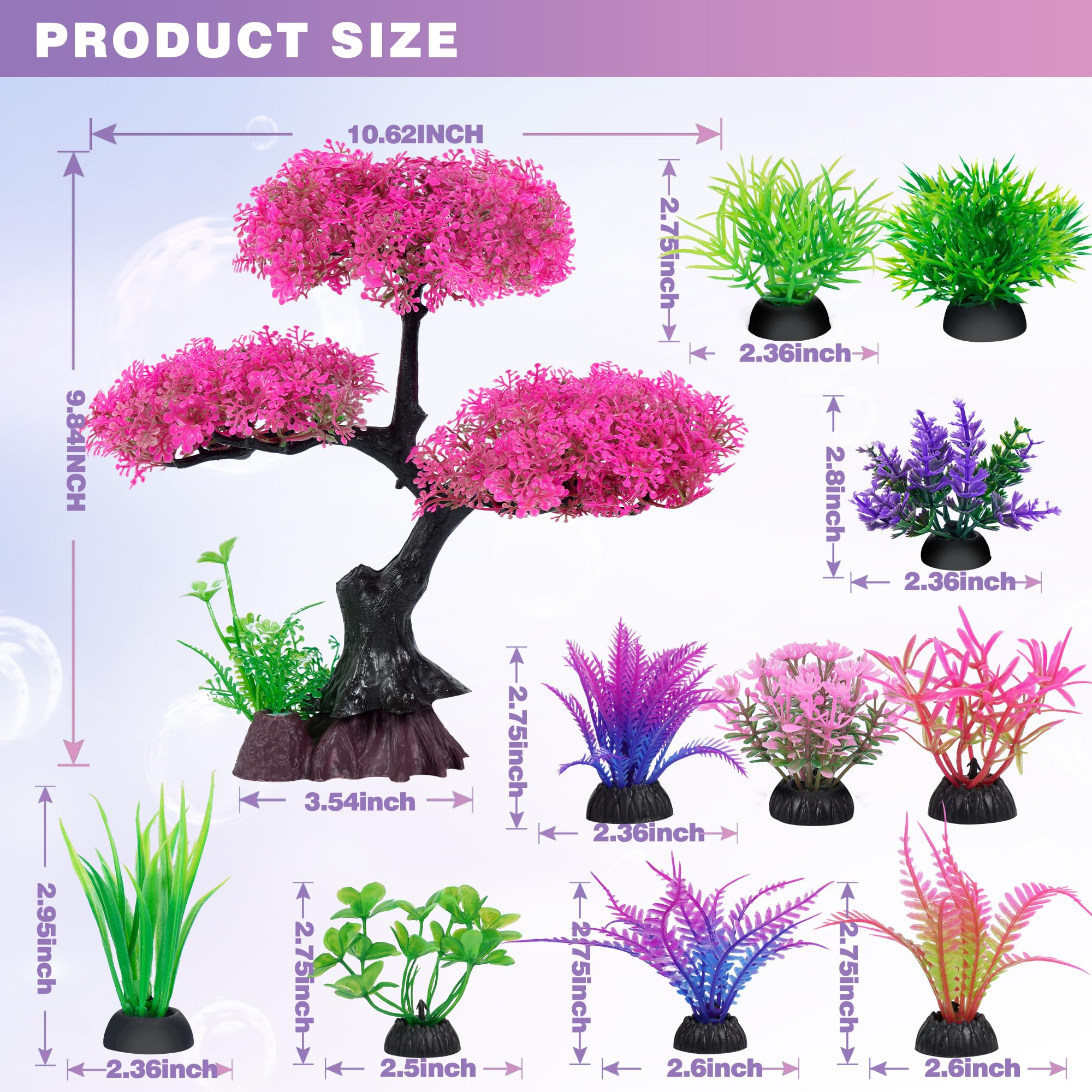 Ameliade Aquarium Artificial Plastic Plants Decoration, Pink Cherry Blossom Tree Aquarium Decor Set, Goldfish Betta Fish Tank Decorations Hides Accessories（Pink