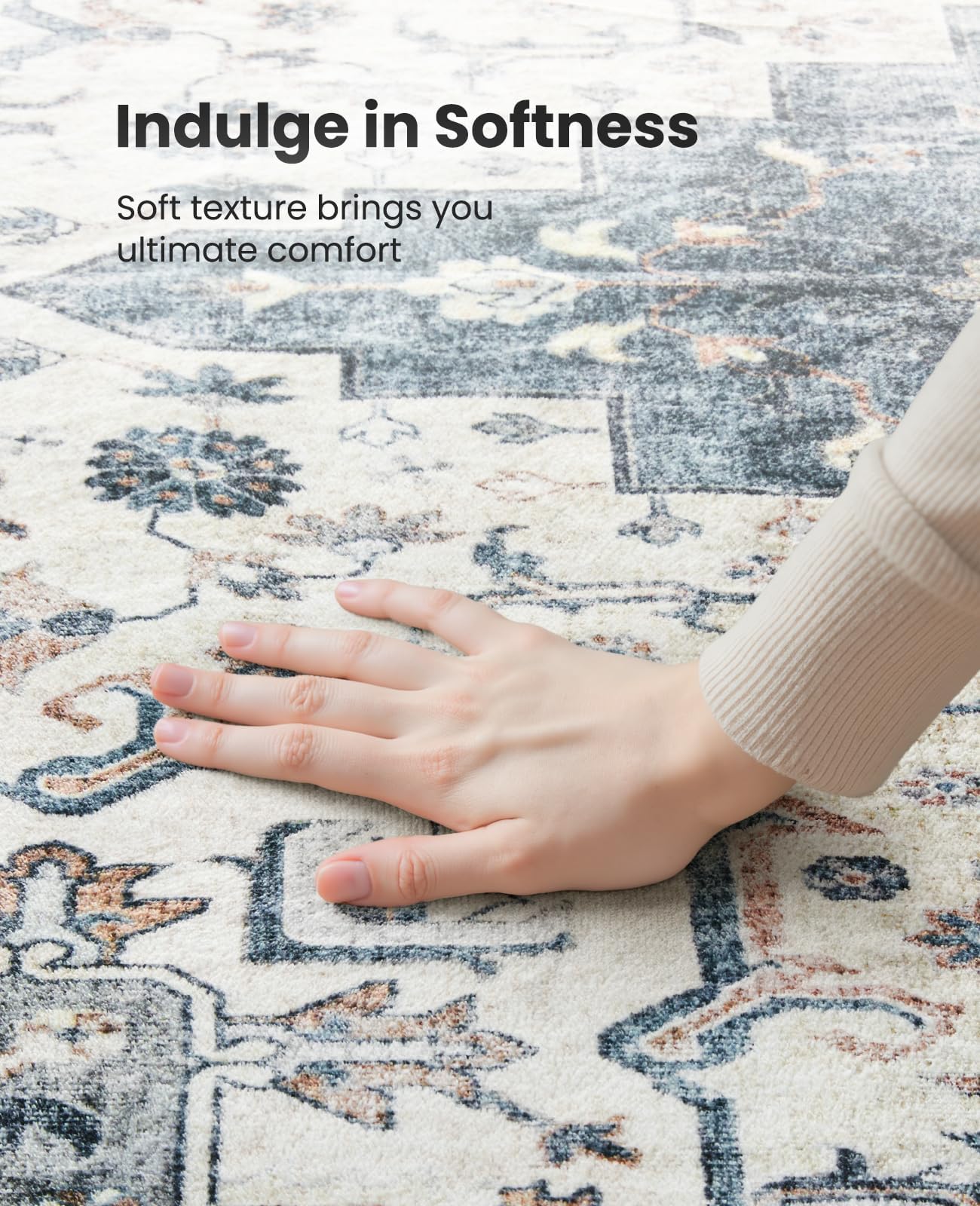 AMADA HOMEFURNISHING 8x10 Washable Area Rug, Low-Profile Large Area Rug with Non-Slip Backing & Durable Edge Binding, Vintage Large Rugs for Living Room, Bedroom, Dinning Room