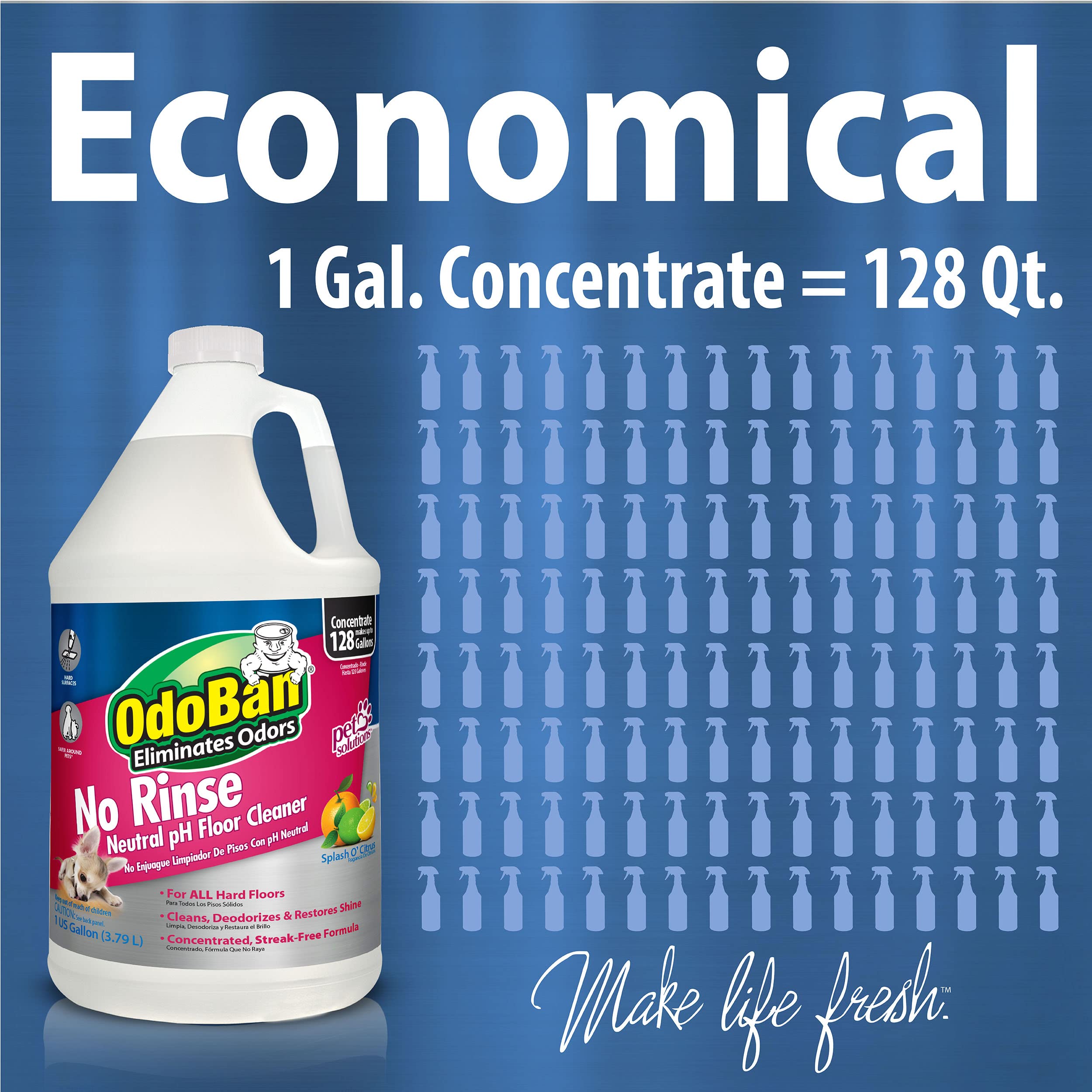 OdoBan Pet Solutions No Rinse Neutral pH Floor Cleaner Concentrate, Made in the USA, Splash O' Citrus Scent, 2 Gallons