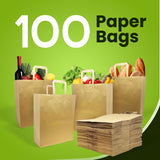 Reli. Paper Grocery Bags w/Handles (100 Pcs, Bulk)(12"x7"x14") Large Paper Grocery Bags, Shopping Bags w/Handles - Heavy Duty 57 Lbs Basis - Takeout/To Go Bags, Retail Bags, Brown Kraft Paper Bags