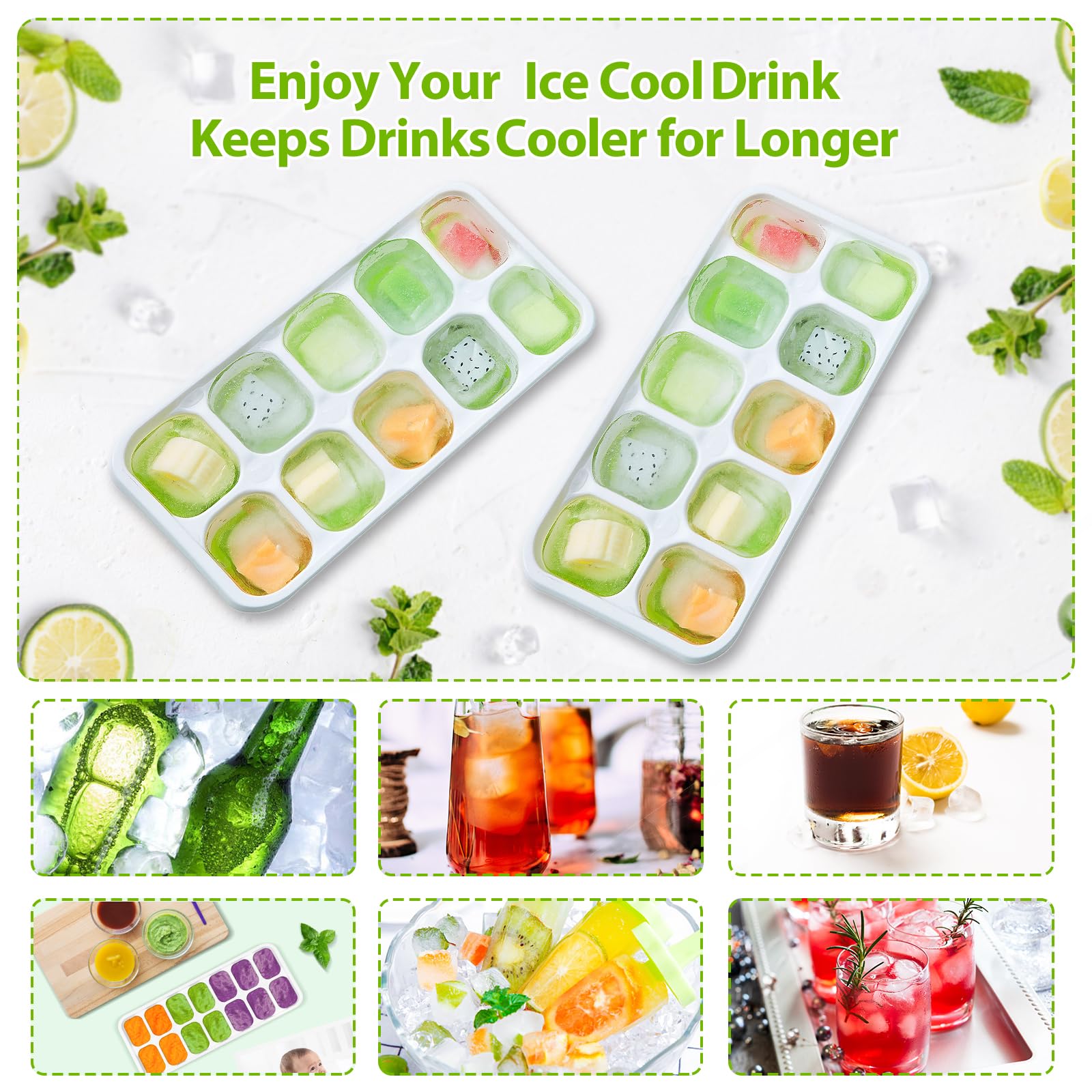 DOQAUS Ice Cube Trays 4 Pack, 40 pcs Silicone Ice Cubes Tray Maker with Spill-Resistant Removable Lid, Easy Release & Pop out, LFGB and BPA Free, Stackable Flexible, for Soup, Food, Cocktail, Coffee