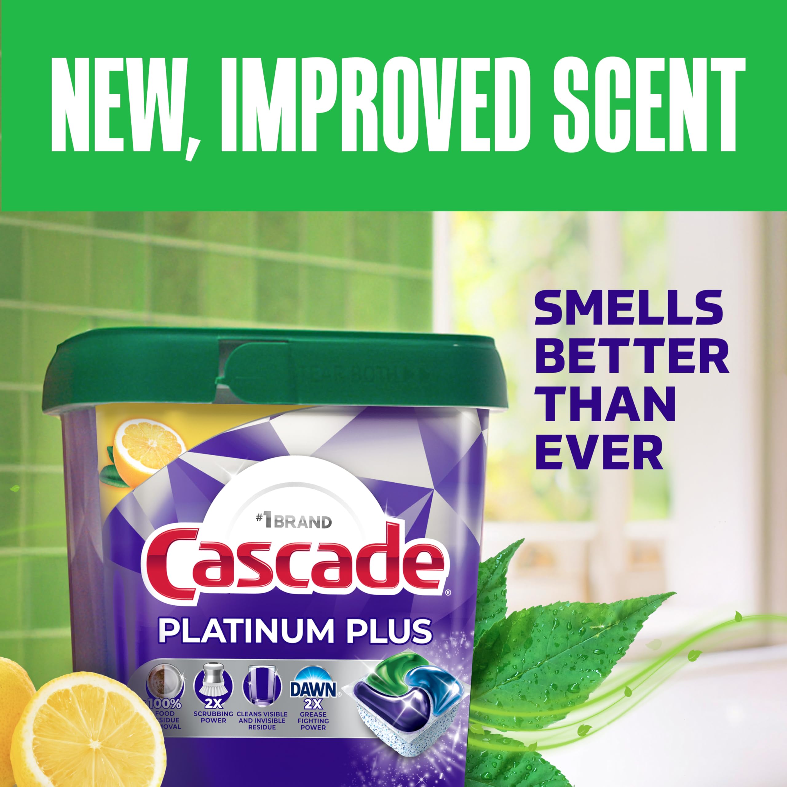 Cascade Platinum Plus Dishwasher Pods, Dishwasher Detergent, Dish Detergent Soap, Lemon, 57 Count