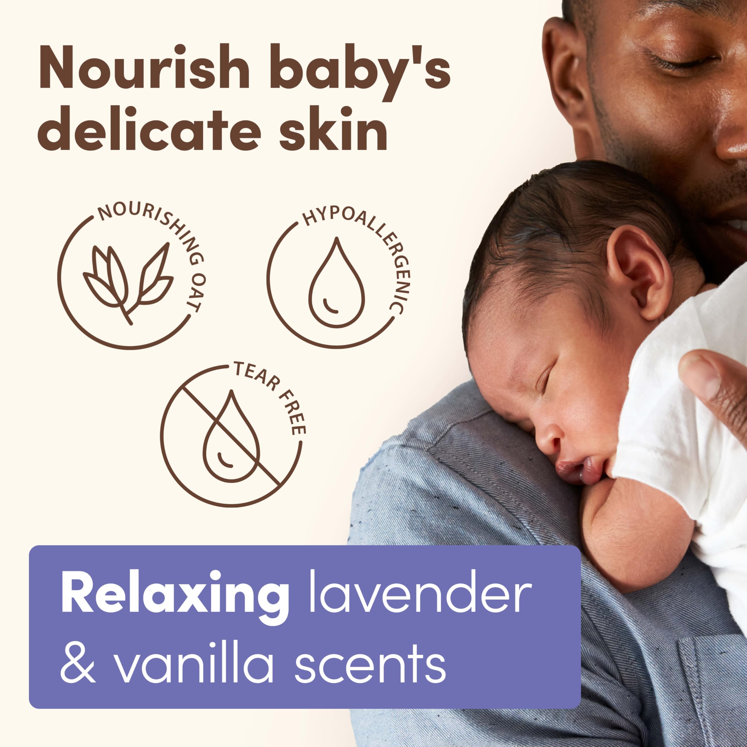 Aveeno Baby Nighttime Calming Comfort Bath, Body & Hair Wash with Relaxing Lavender & Vanilla Scents & Natural Oat Extract, Tear-Free Formula, Paraben-, Phthalate- & Soap-Free, 18 Fl. Oz