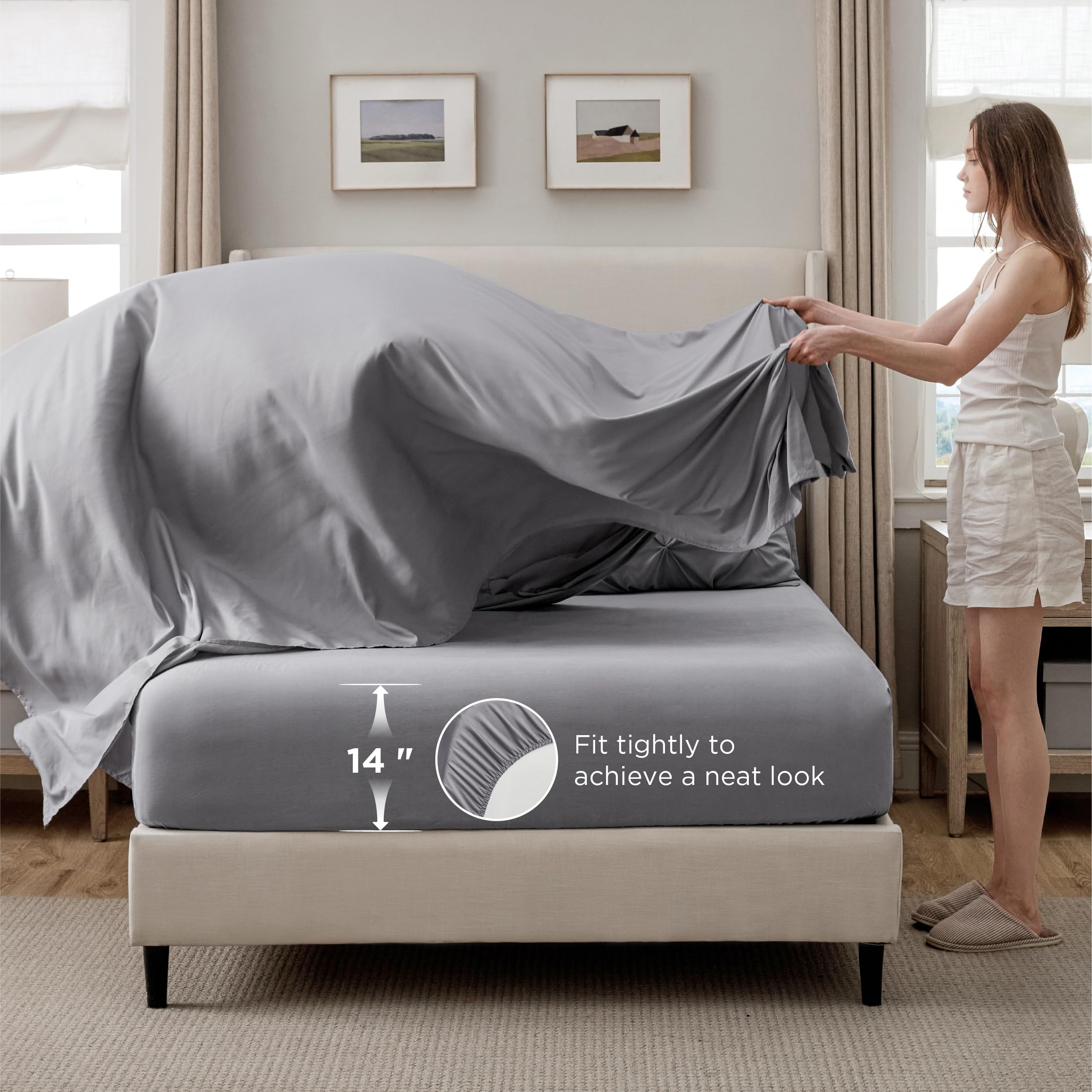 Bedsure King Size Comforter Set - Bedding Sets King 7 Pieces, Pintuck Bed in a Bag Grey Bed Set with Comforter, Sheets, Pillowcases & Shams