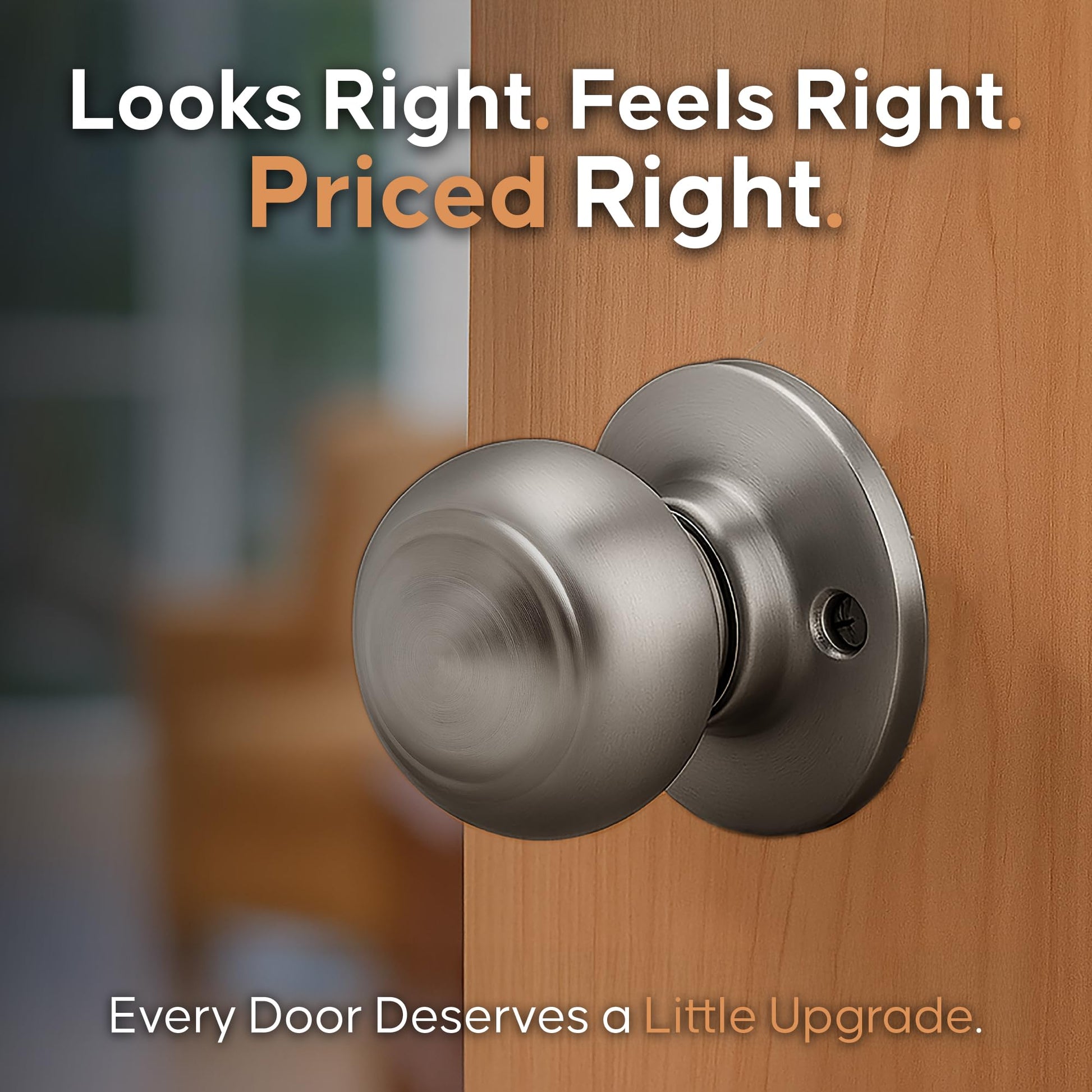 Copper Creek Colonial Passage Interior Door Knob – ANSI Grade-3 Certified, Modern Heavy Duty Handle, Easy Install and Reversible for Bedroom, Bathroom and Closets – Satin Stainless (1 Pack)