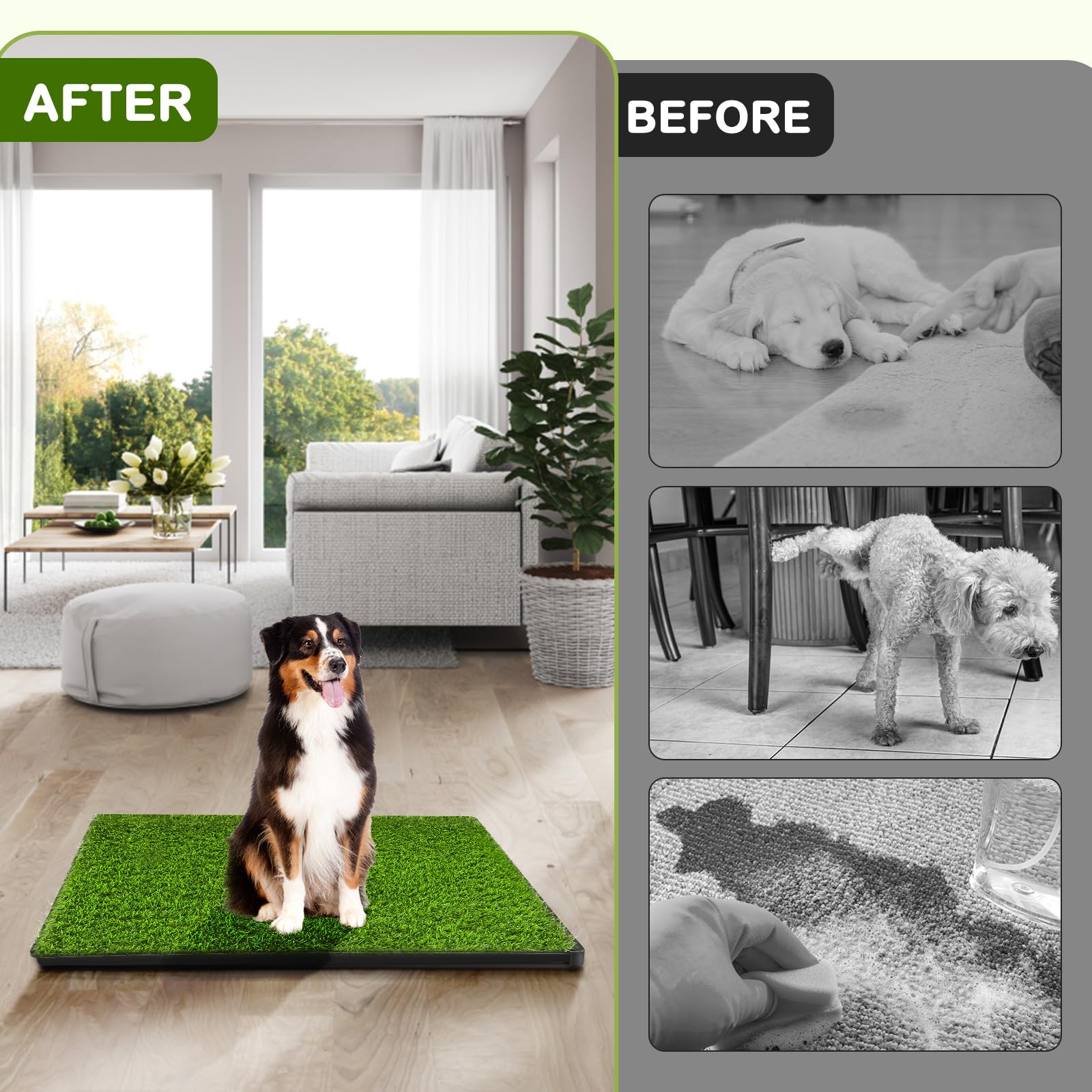 Dog Grass Pad with Tray, 34''X23'' Large Artificial Turf Grass Potty, Reusable Puppy Pee Pads for Dogs, Portable Dog Litter Box for Indoor/Outdoor Potty Training Toilet