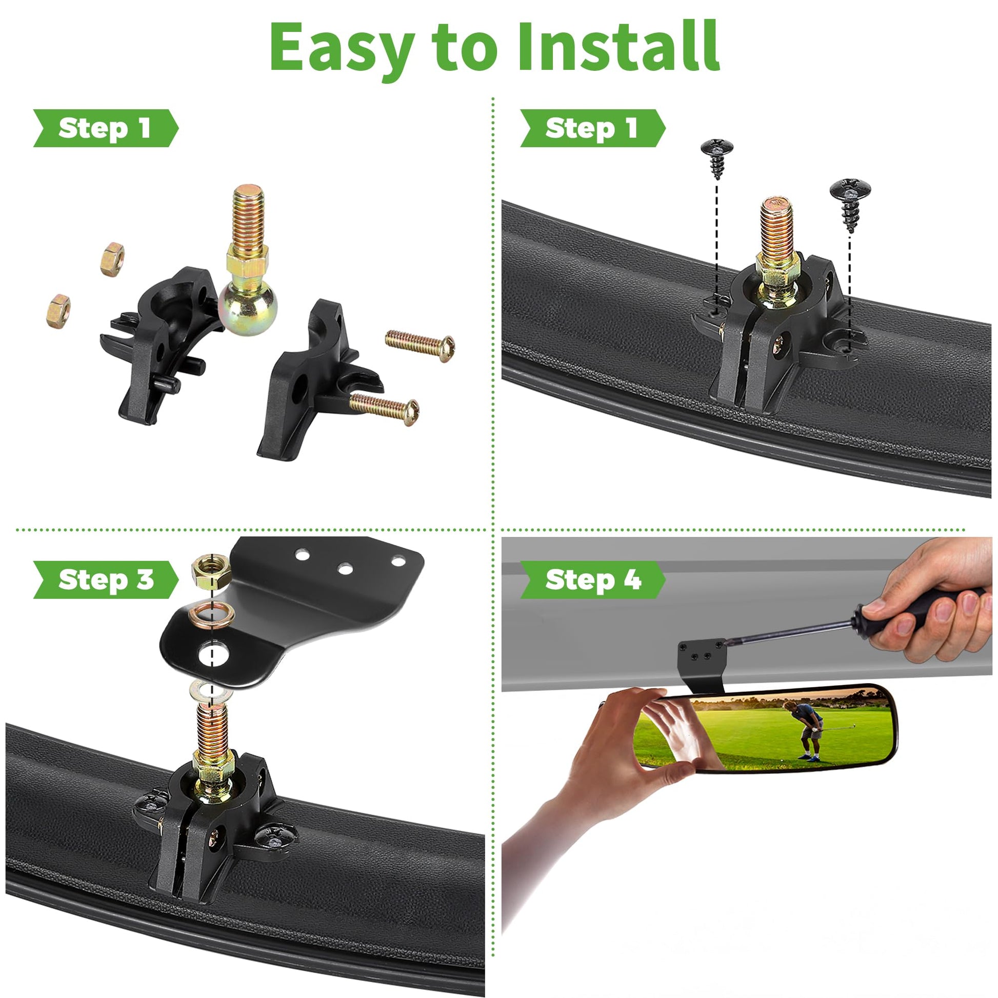 10L0L Universal Adjustable Golf Cart Panoramic Rear View Mirror, Rotatable 270 Rotation 16.5"Wide Angle Full Rearview Golf Cart Mirror for EZ Go, Club Car, Yamaha