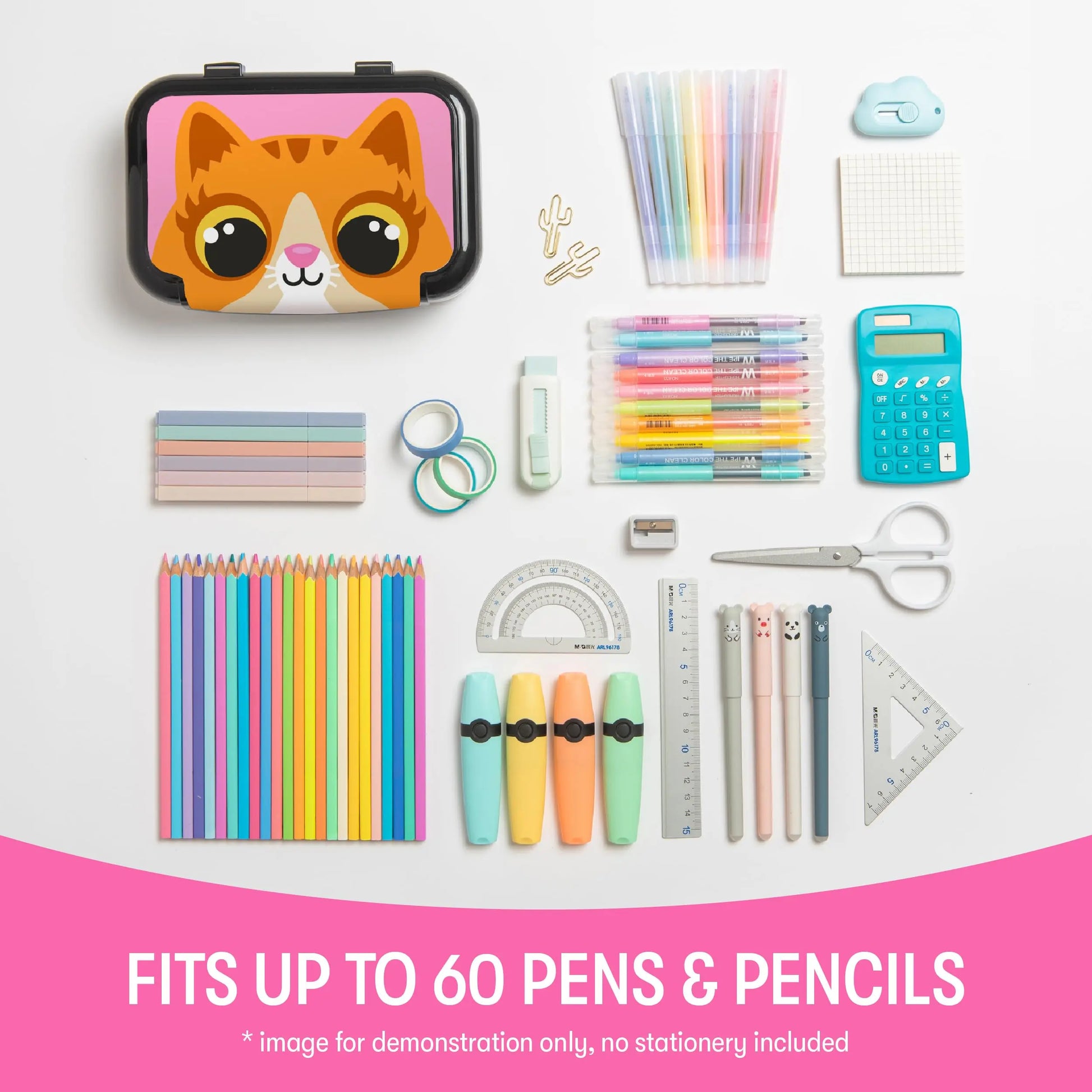 ZIPIT Recycled Plastic Pencil Box for Girls, Large Capacity Pencil Case for School, Durable Stationery Organizer Box, Kitty